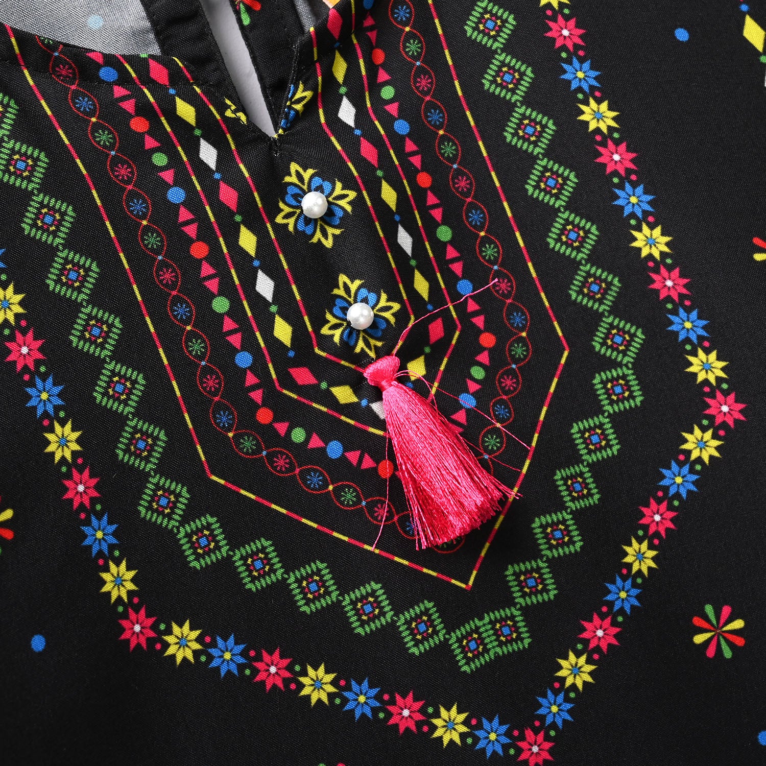 Girls Poly Satin Printed Kurti - Black - Image 2