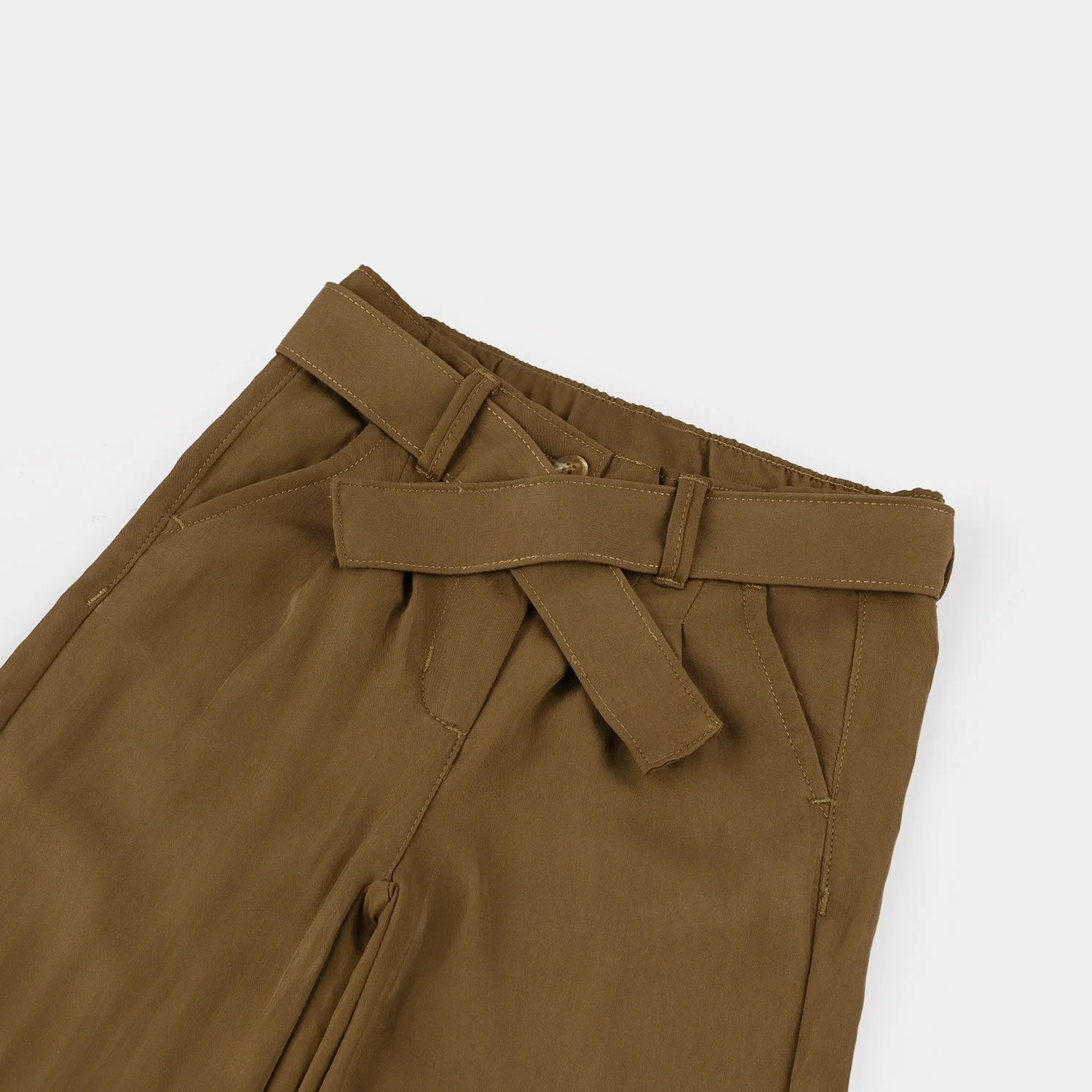 Girls Poly Twill Pants (Belted) - Brown - Image 2