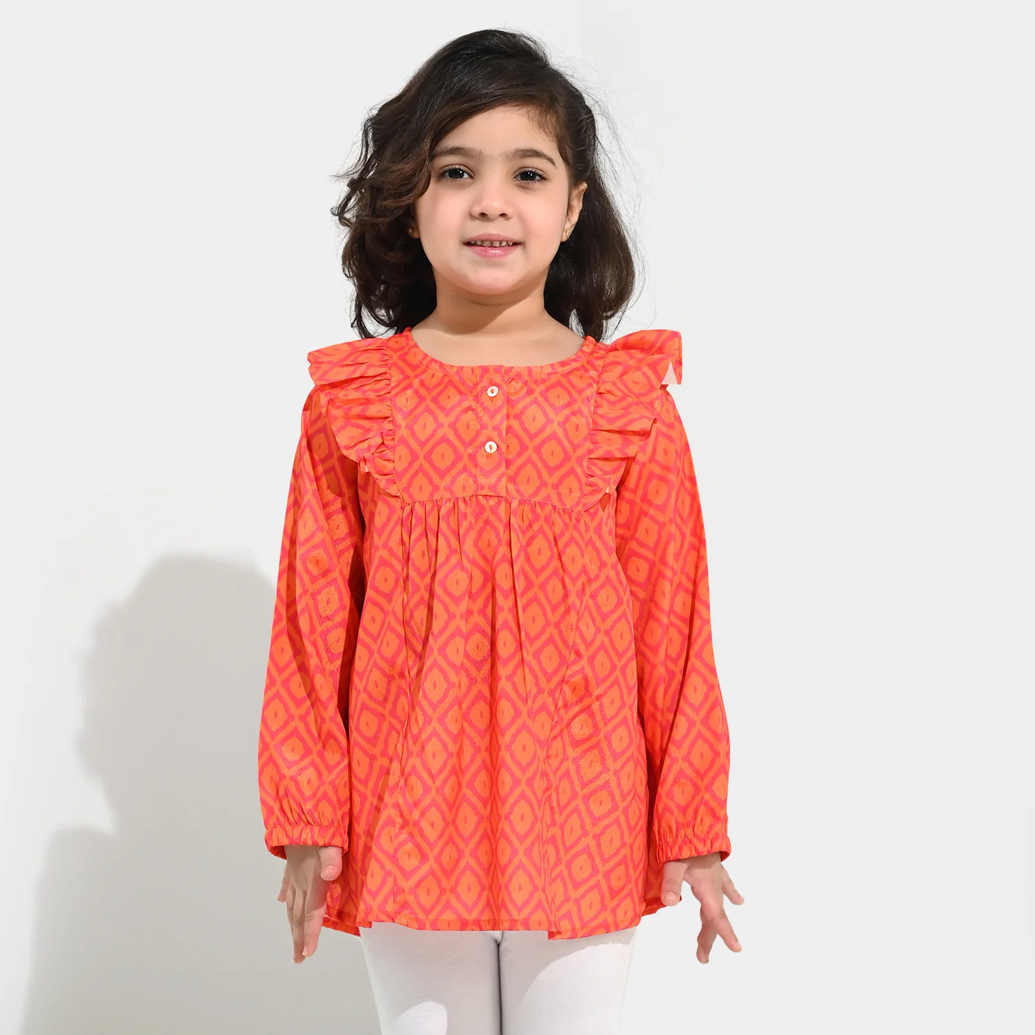 Girls Poly Viscose Casual Top - Orange - Image 3