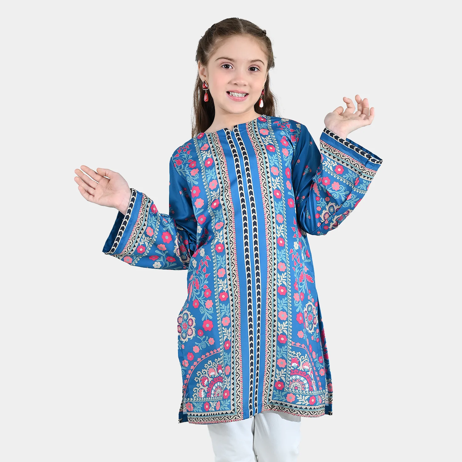Girls Poly Lawn Printed Kurti (Mandala) – Blue - Image 3