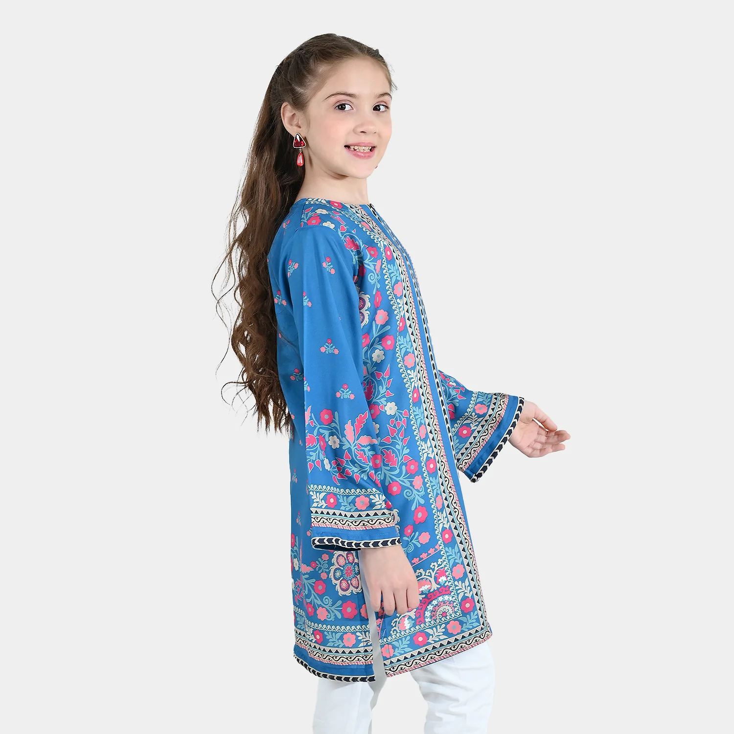 Girls Poly Lawn Printed Kurti (Mandala) – Blue - Image 5