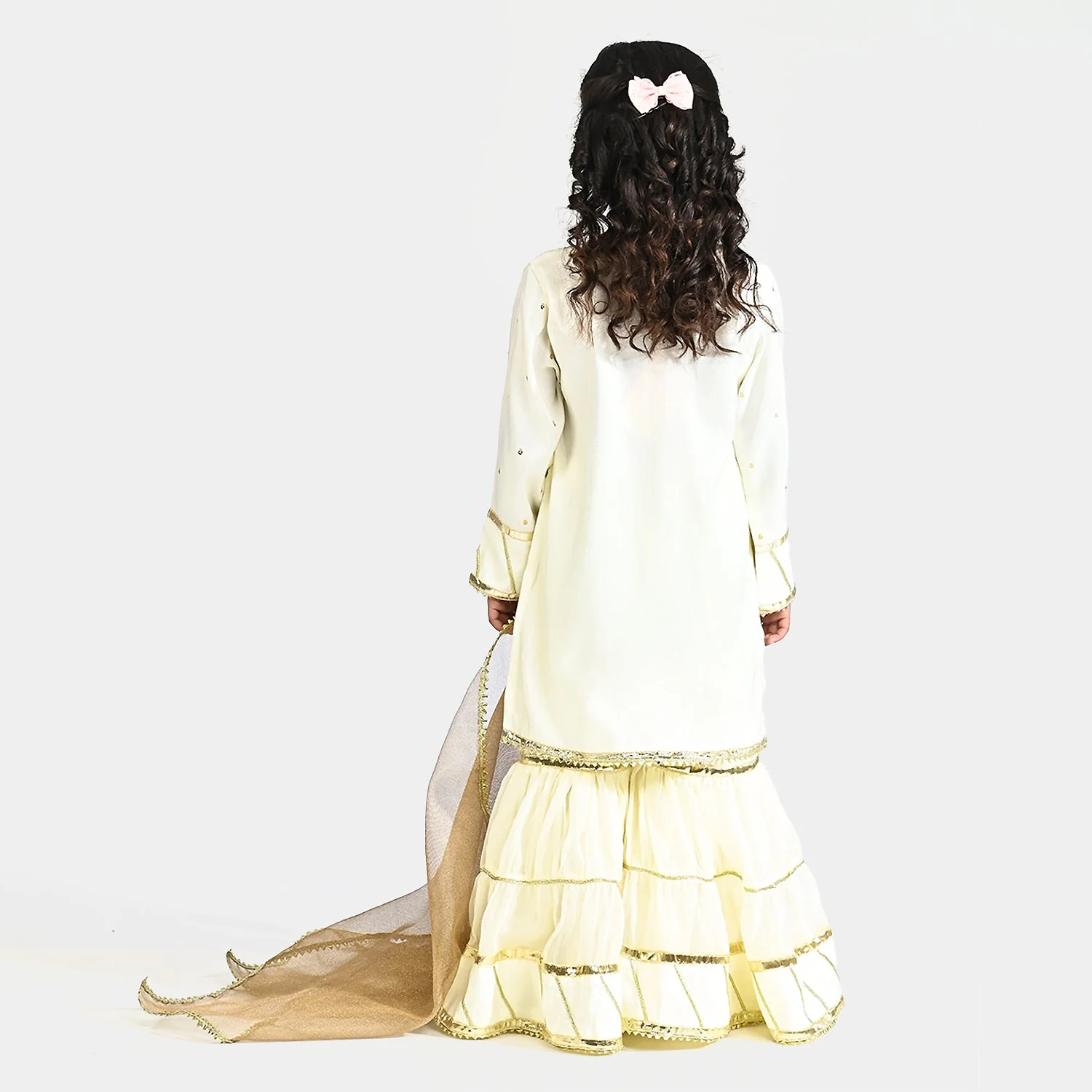 Girls Raw Silk 3Pcs Chaman - Cream - Image 5