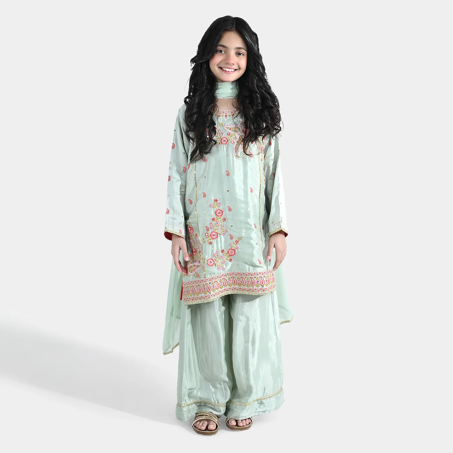 Girls Raw Silk 3Pcs (Gulshan) - Green - Image 3