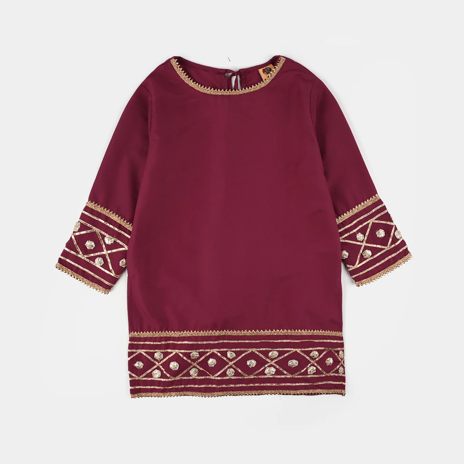Girls Raw Silk 3-Piece Set (Jahan Ara) - Burgundy - Image 4