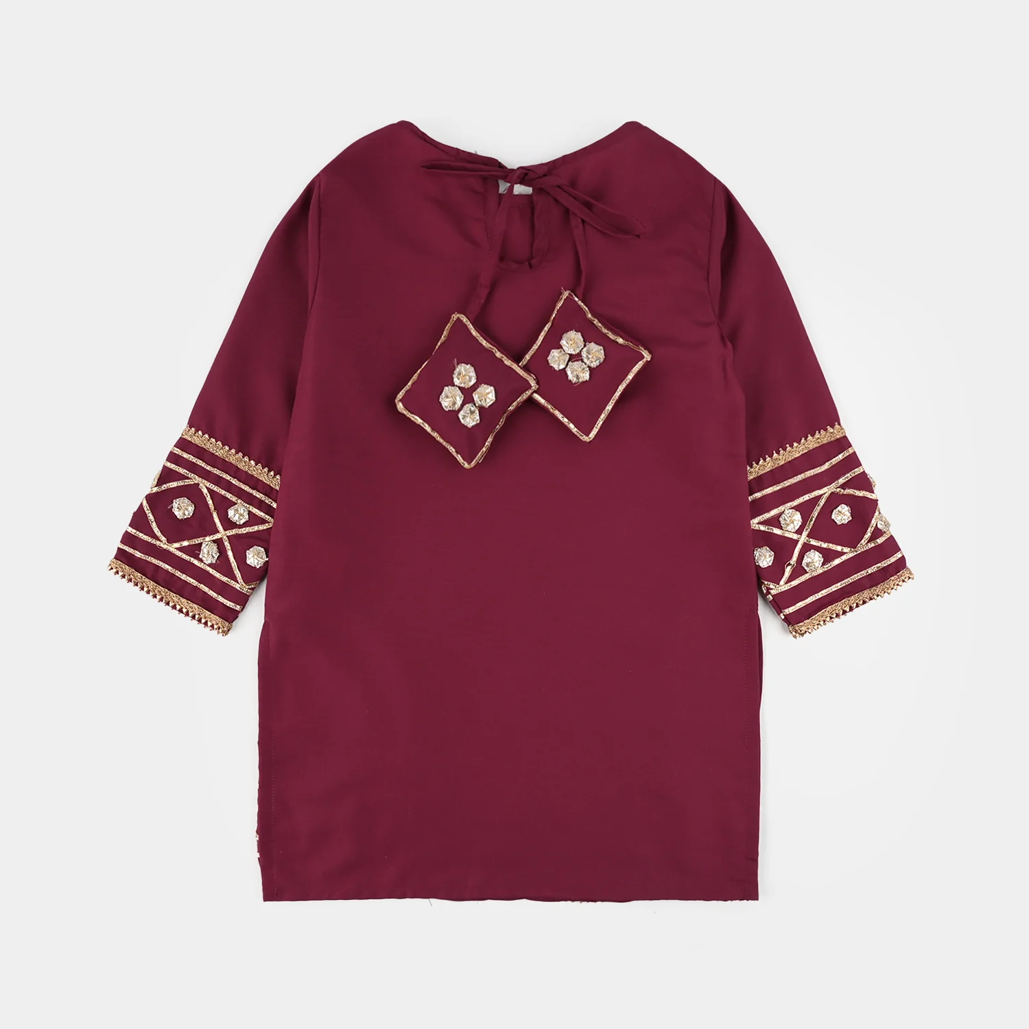 Girls Raw Silk 3-Piece Set (Jahan Ara) - Burgundy - Image 7