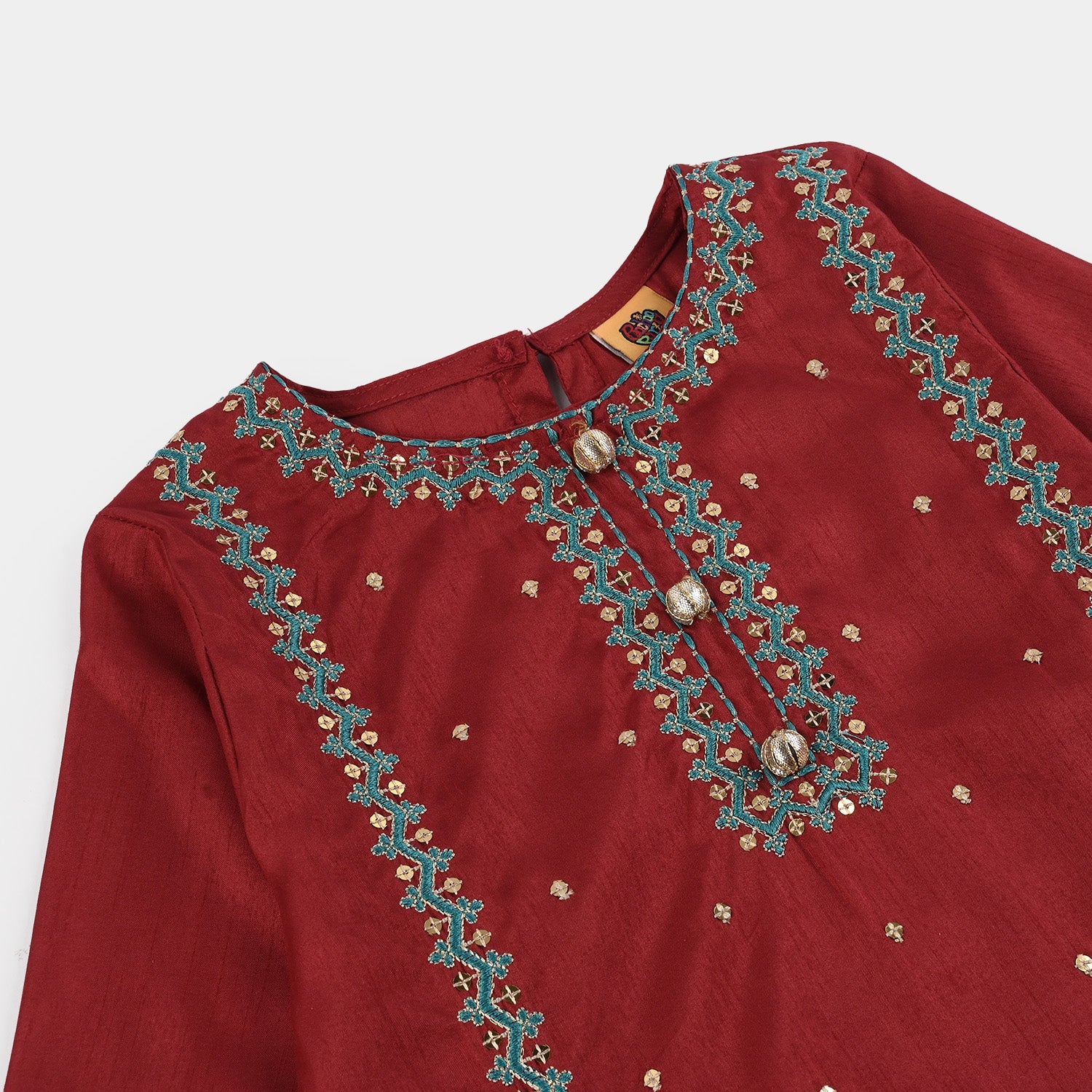 Girls Raw Silk 3Pcs Naqsh-Red - Image 6
