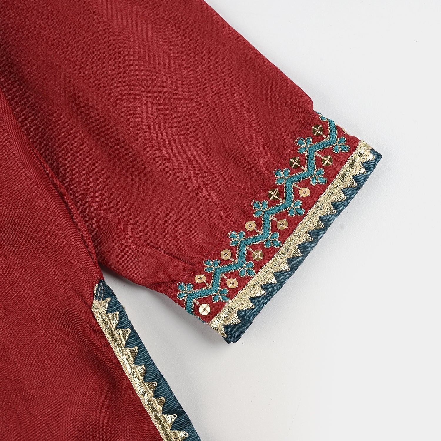 Girls Raw Silk 3Pcs Naqsh-Red - Image 7