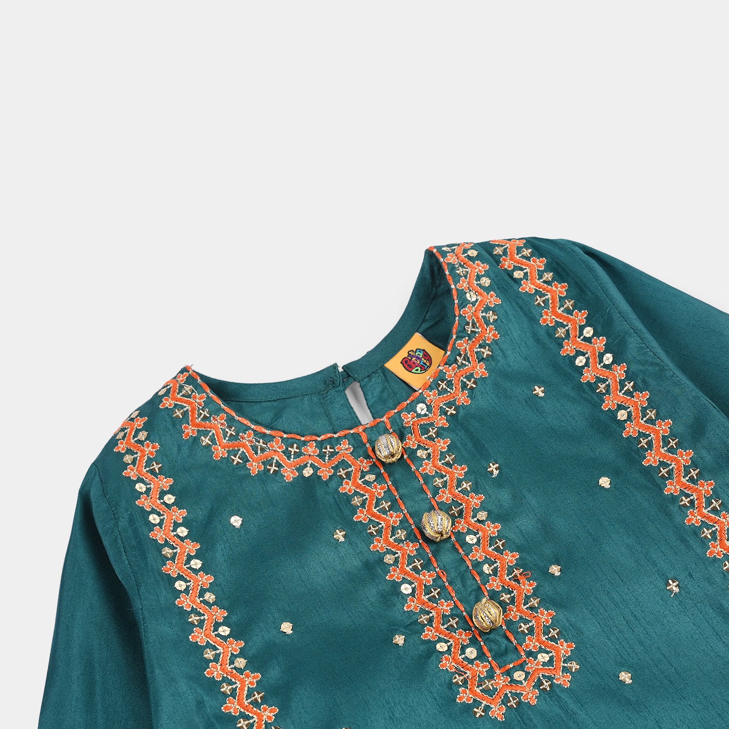 Girls Raw Silk 3Pcs (Naqsh) - Teal blue - Image 3