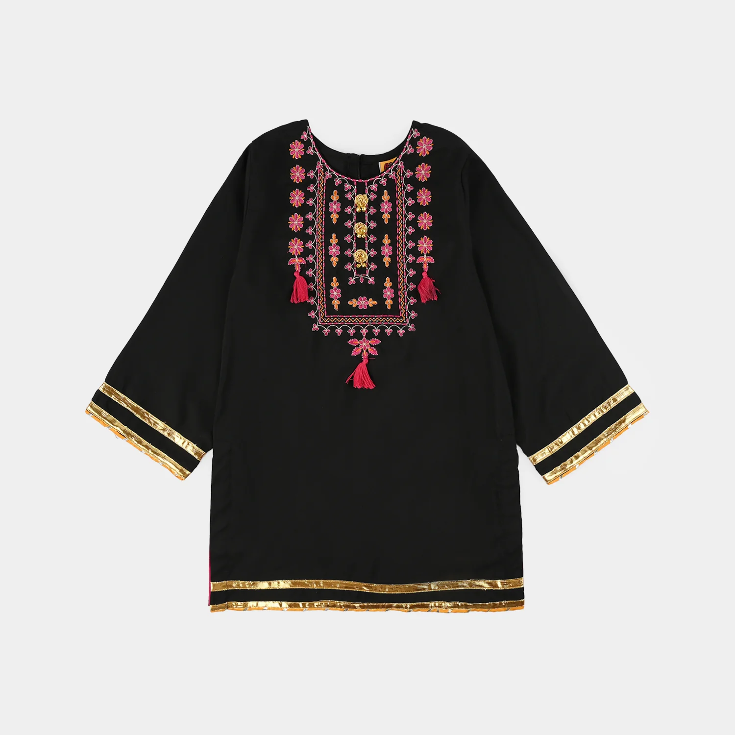 Girls Raw Silk 3-Piece Suit (Rangrez) - Black - Image 4
