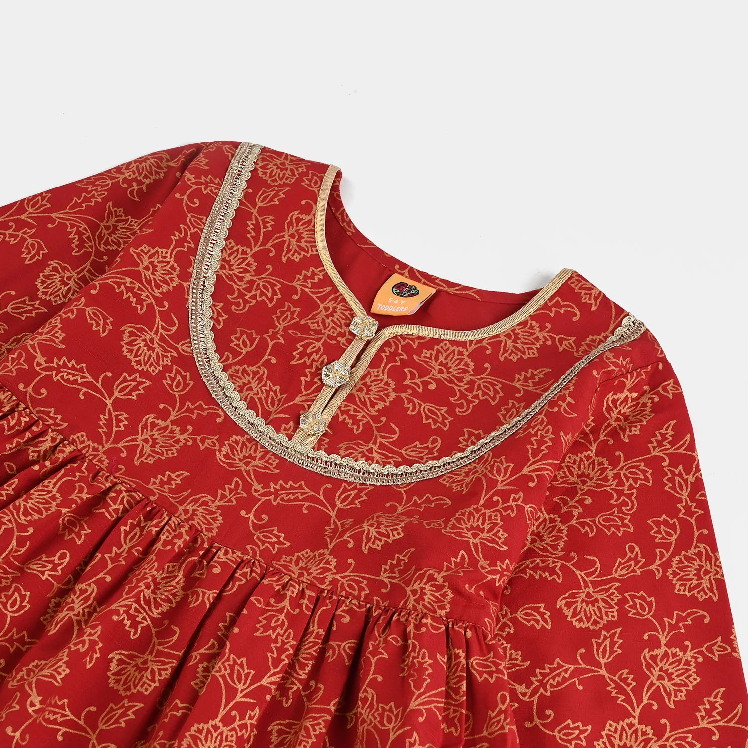 Girls Raw Silk 4PCs - Red - Image 6
