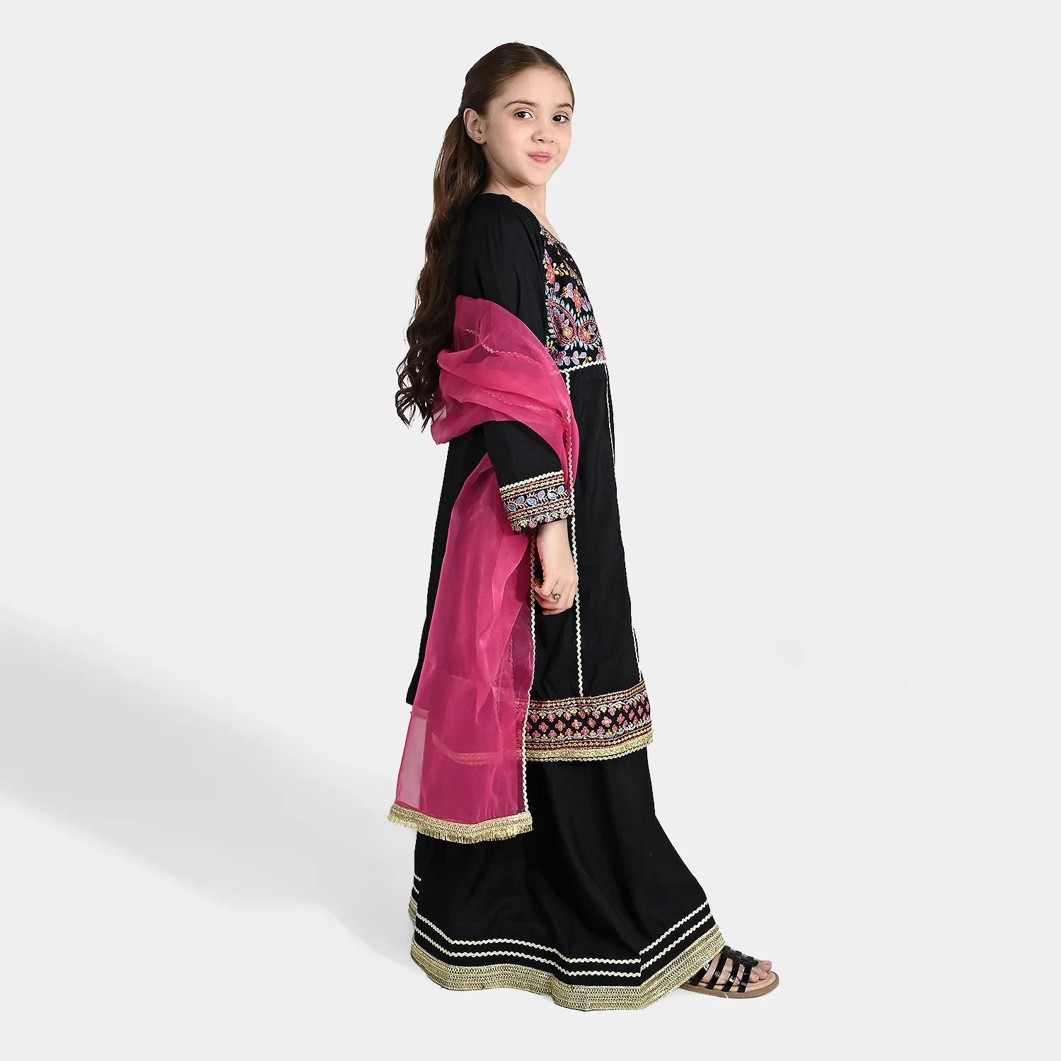 Girls Raw Silk Fancy 3Pcs - Black - Image 3