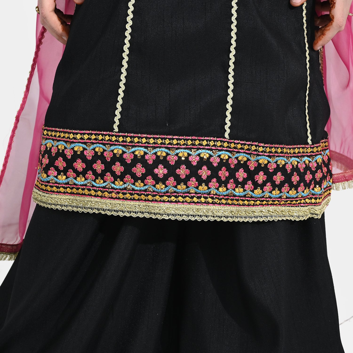 Girls Raw Silk Fancy 3Pcs - Black - Image 5