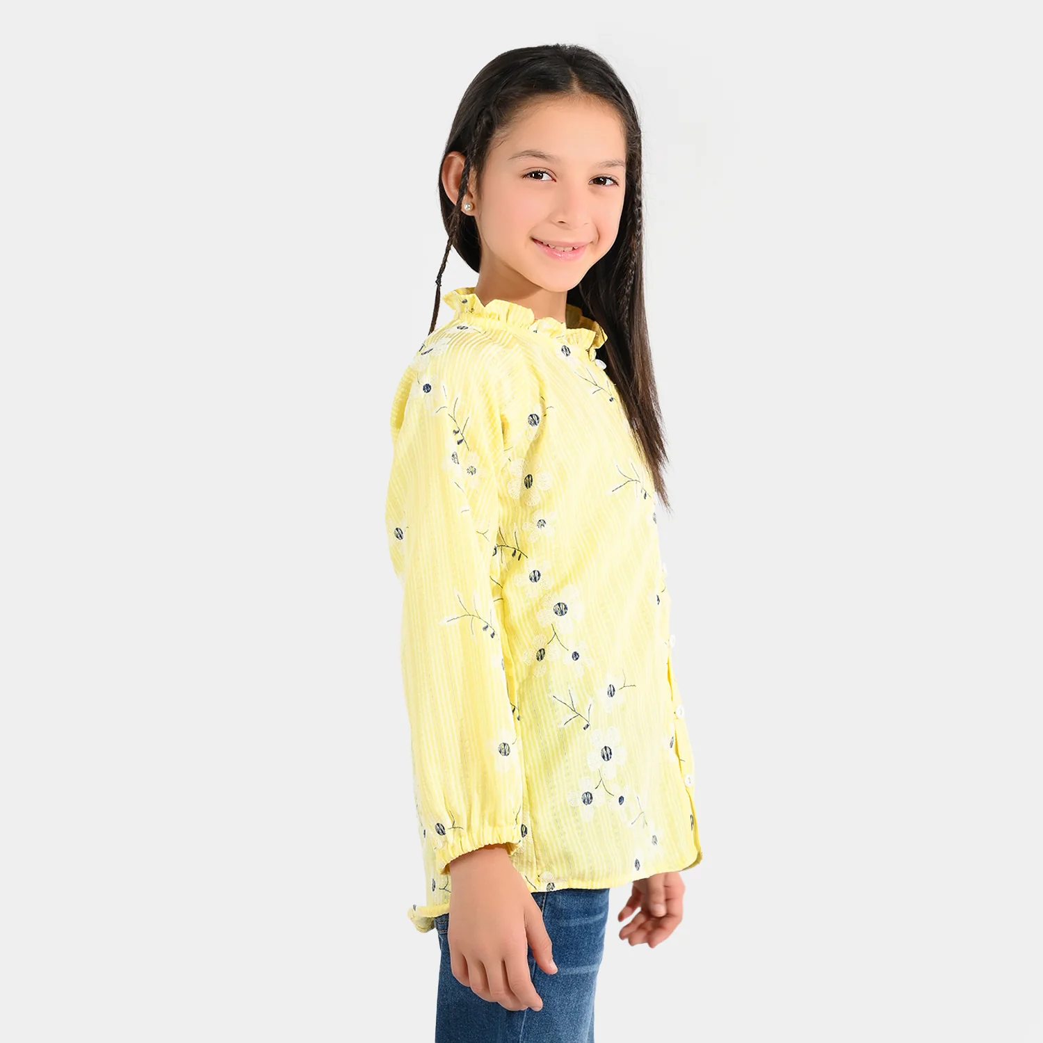Girls Seersucker Casual Top - Dusty Lemon Yellow - Image 2