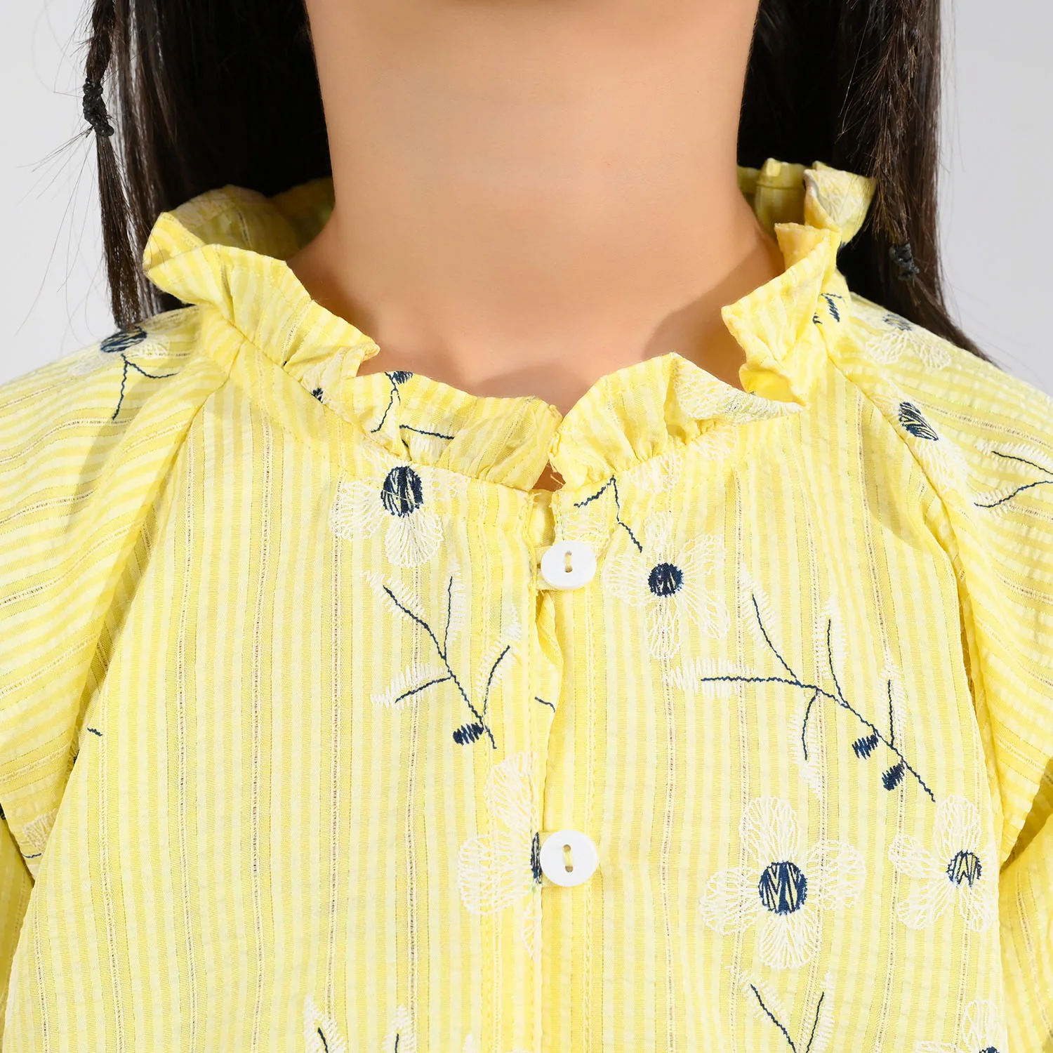 Girls Seersucker Casual Top - Dusty Lemon Yellow - Image 3