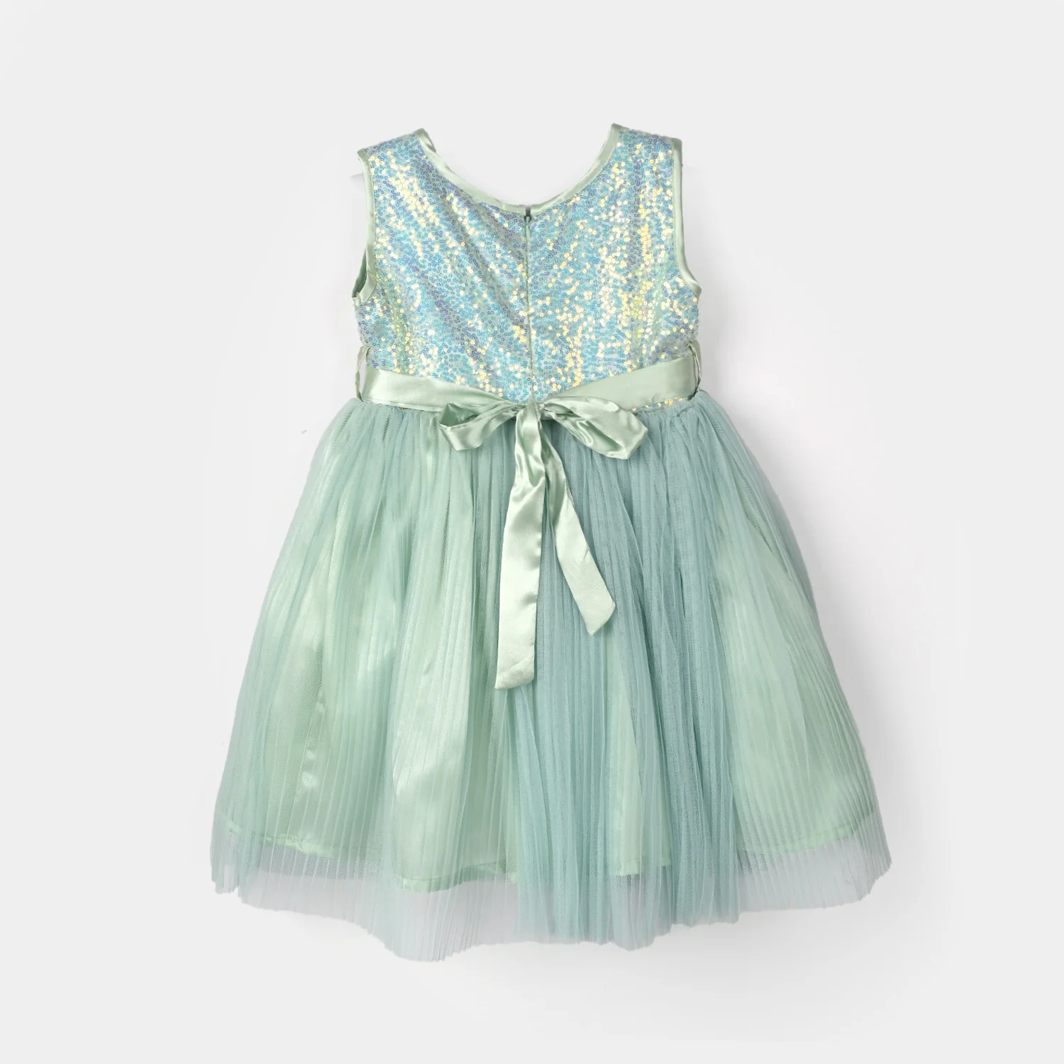 Girls Sequence Fancy Frock (Pleated) - Green - Image 3
