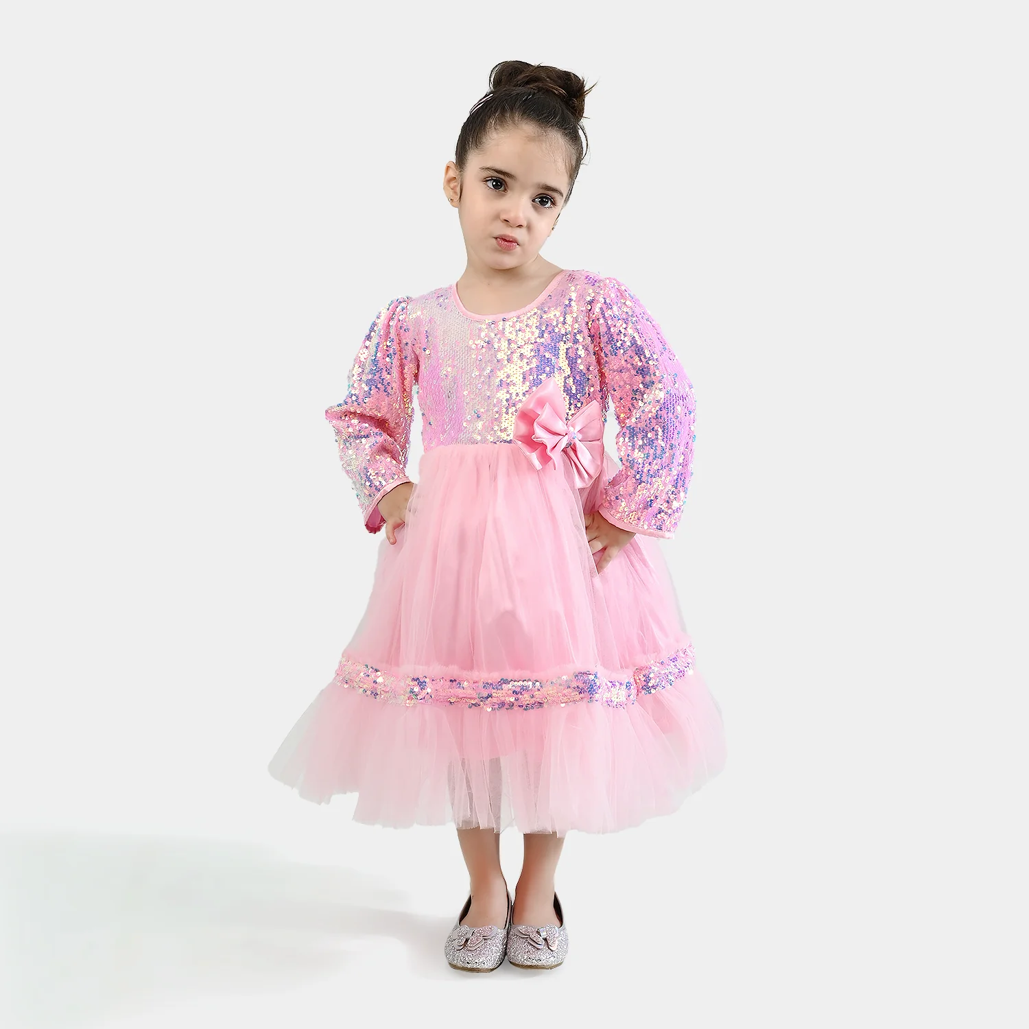 Girls Sequence Fancy Frock-Princess-Light Pink - Image 3