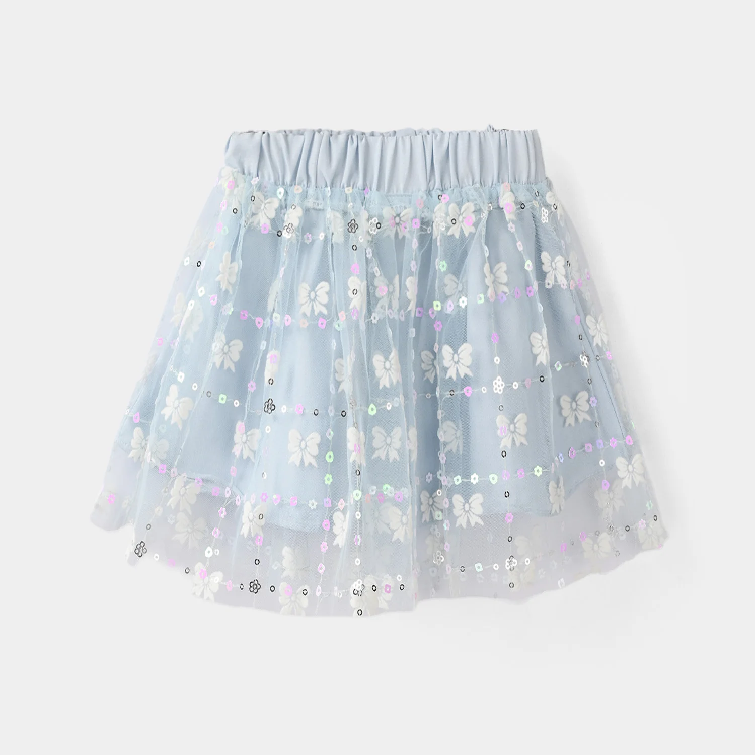 Girls Net Shorts Skirt Bow - Light Blue - Image 3