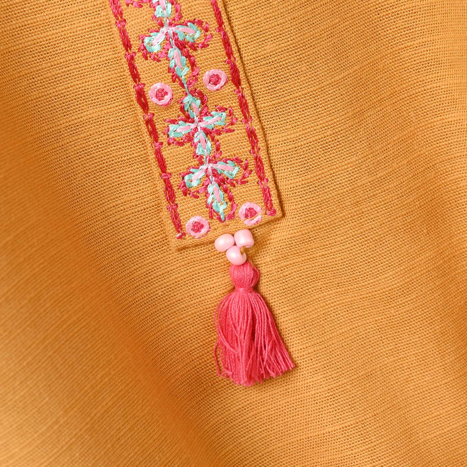 Girls Slub Jersey Embroidered Kurti - Mustard - Image 6