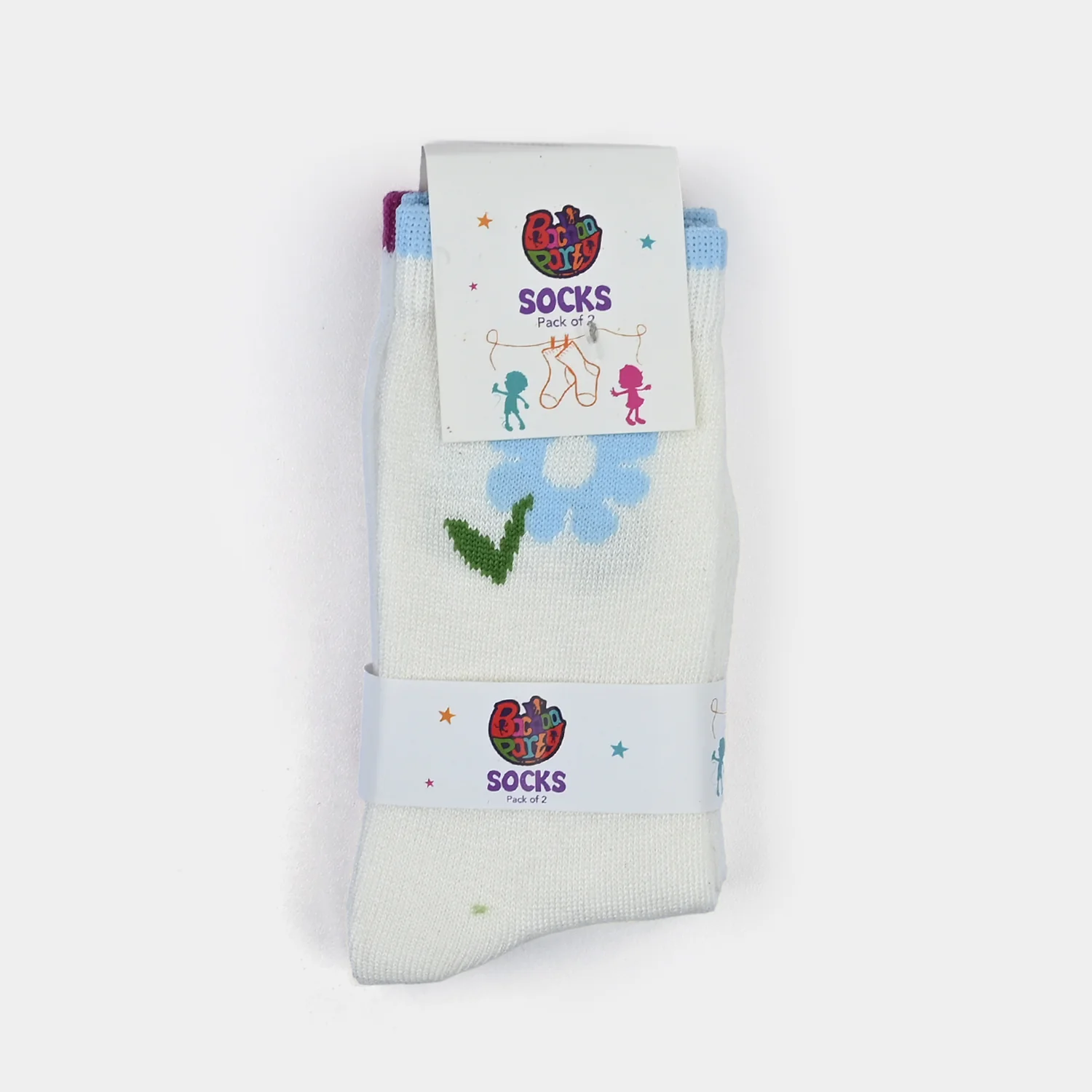 Girls Cotton Socks Pack of 2 Flowers - Off White - Image 2