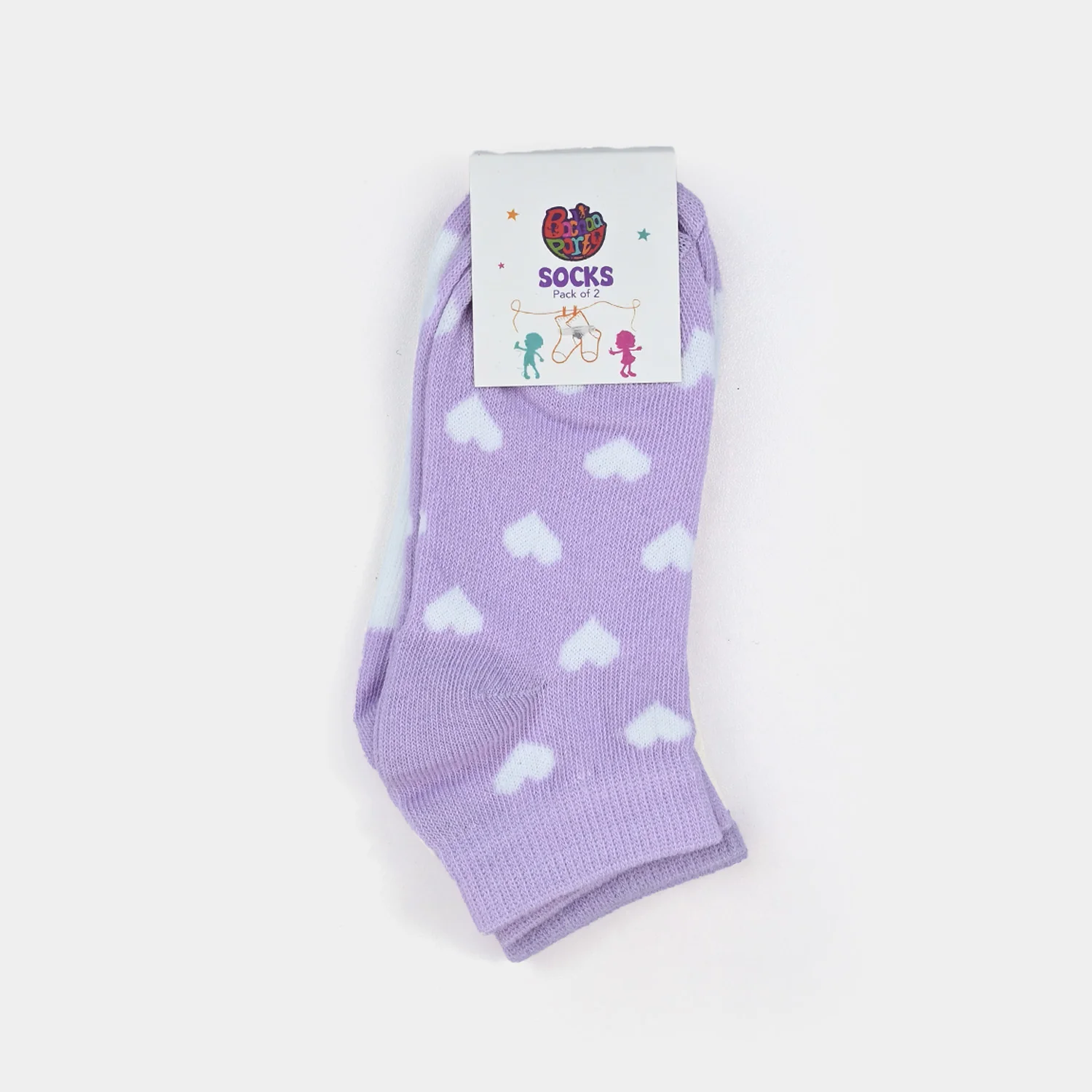 Girls Cotton Socks Pack of 2 Hearts – Lilac/White - Image 2