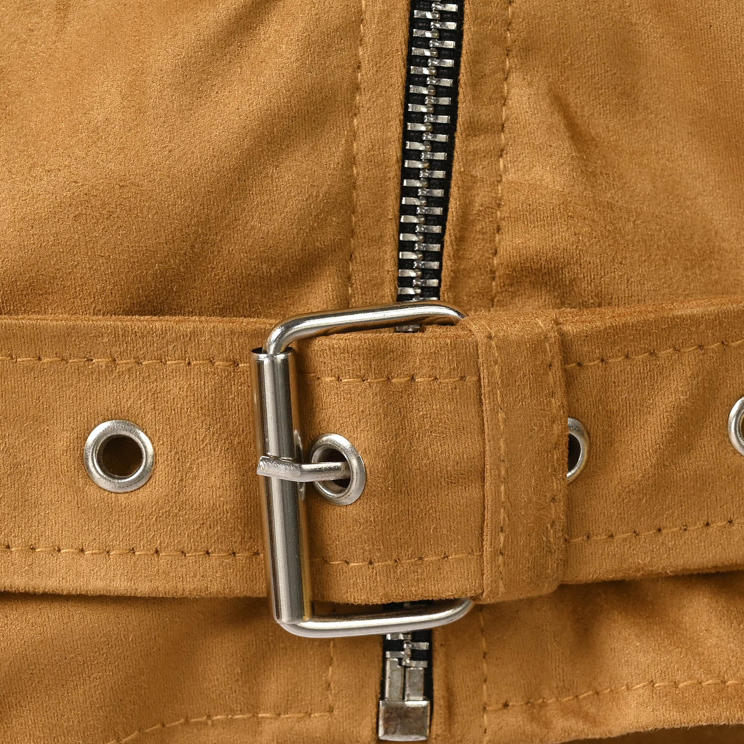 Girls Suede Biker Jacket-BROWN - Image 2