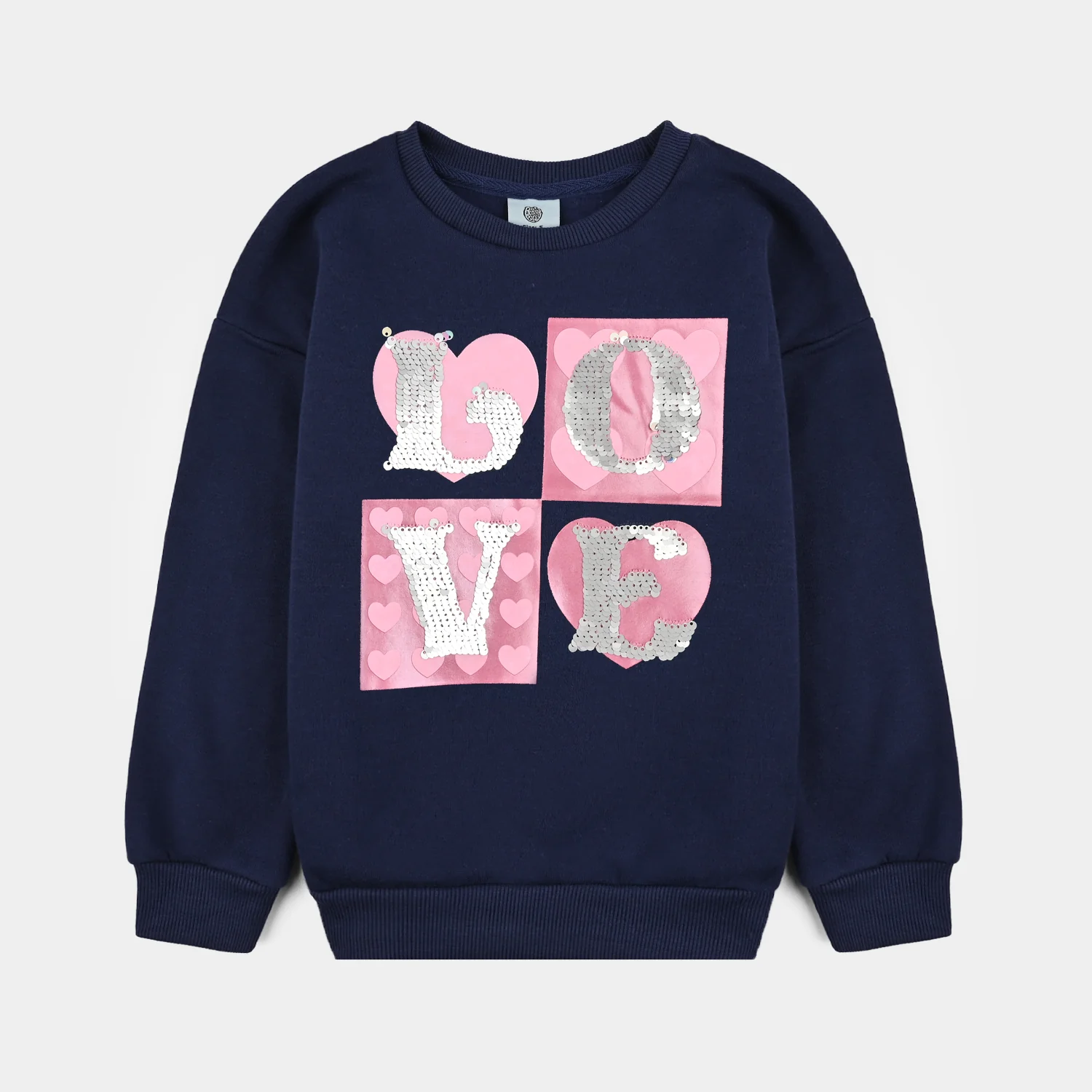 Girls Fleece Sweatshirt Love-Navy Blue