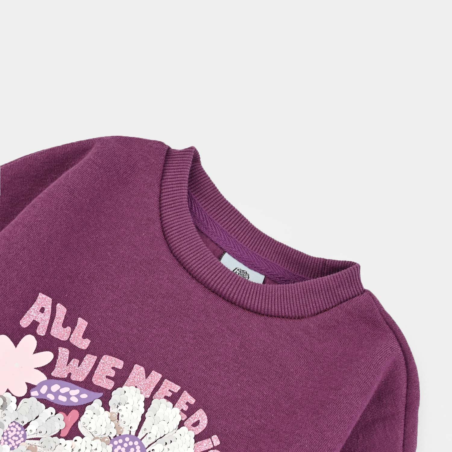 Girls Fleece Sweatshirt Need Love-PURPLE - Image 2