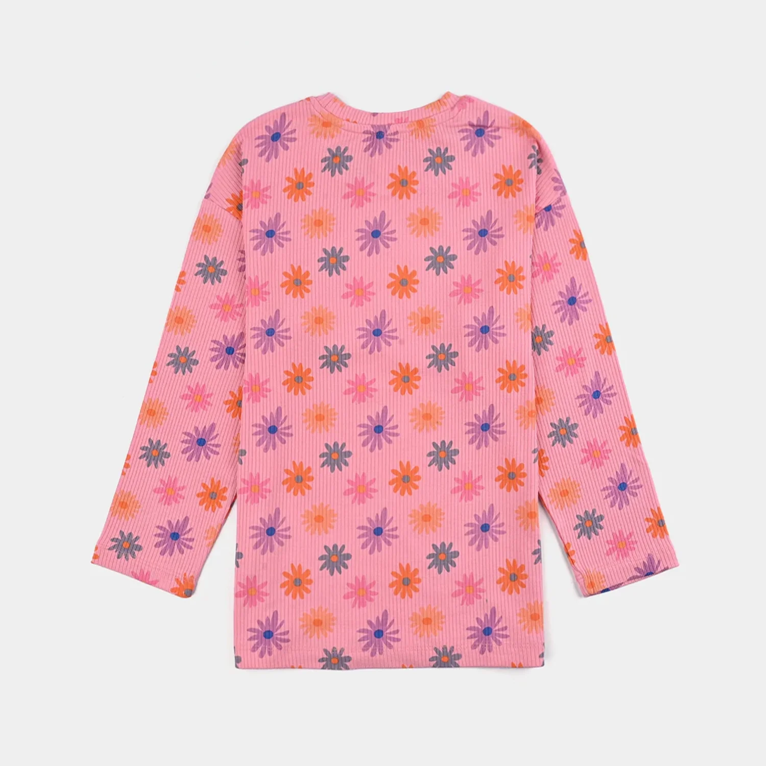 Girls 2x1 Rib T-Shirt F/S MULTI FLOWER - Pink - Image 3