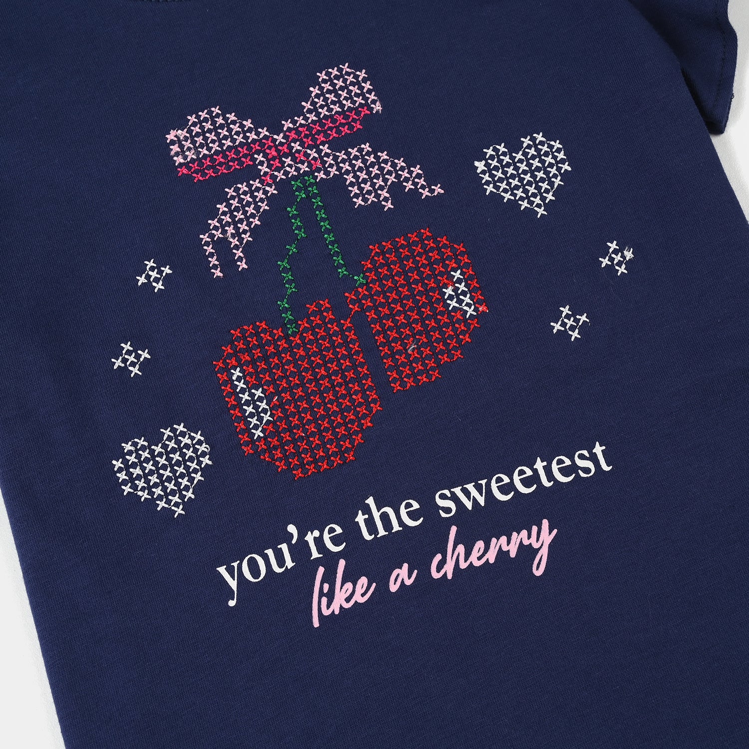 Girls Jersey/Terry T-Shirt Cherry Club – Navy Blue - Image 2