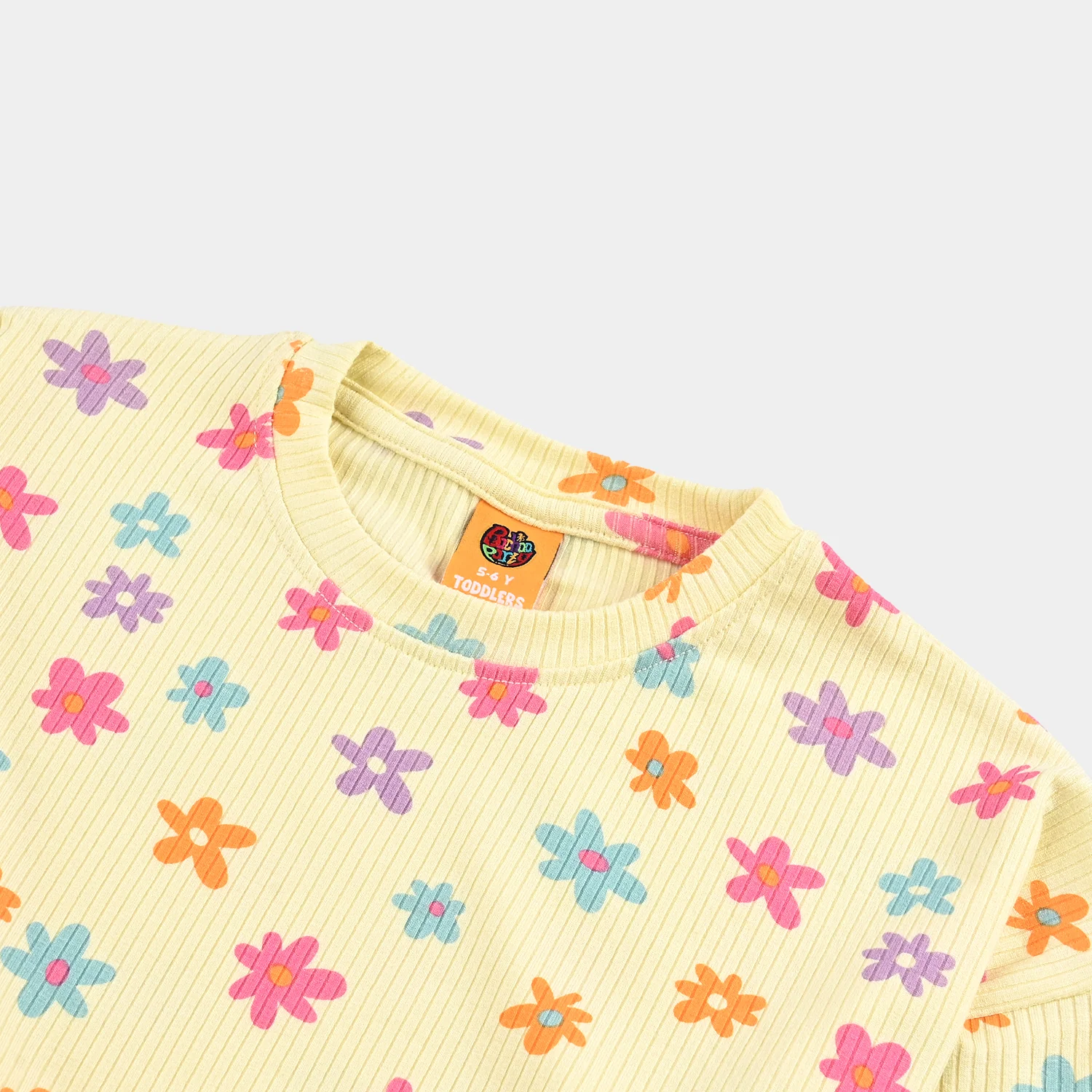 Girls 2x1 Rib T-Shirt MULTI FLOWER - Yellow - Image 2