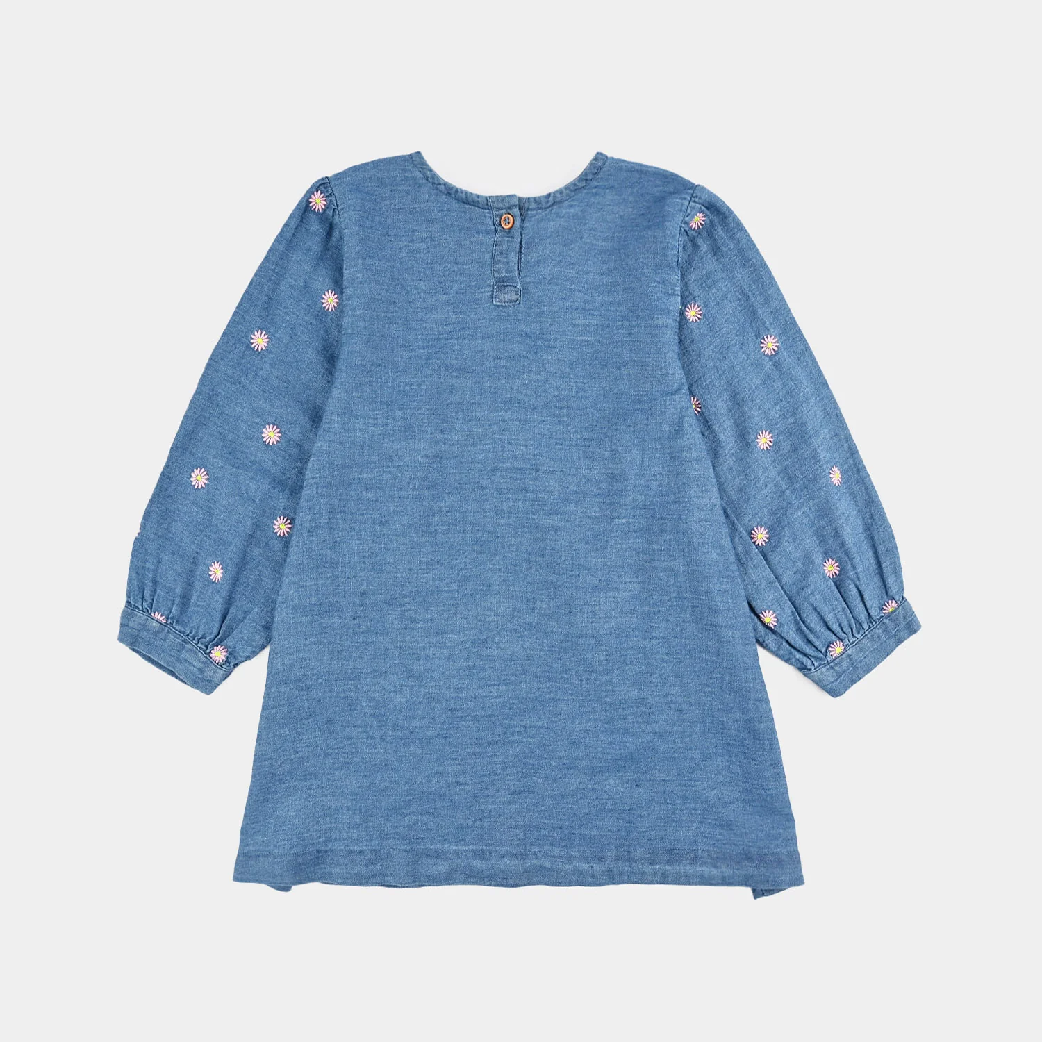Girls Tencel Denim (Light Denim) Emb Top Flowers Garden - Mid Blue - Image 3