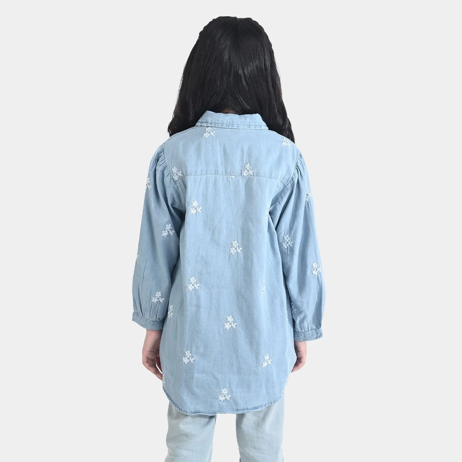 Girls Tencel Denim (Light Denim) Emb Top-Ice Blue - Image 6