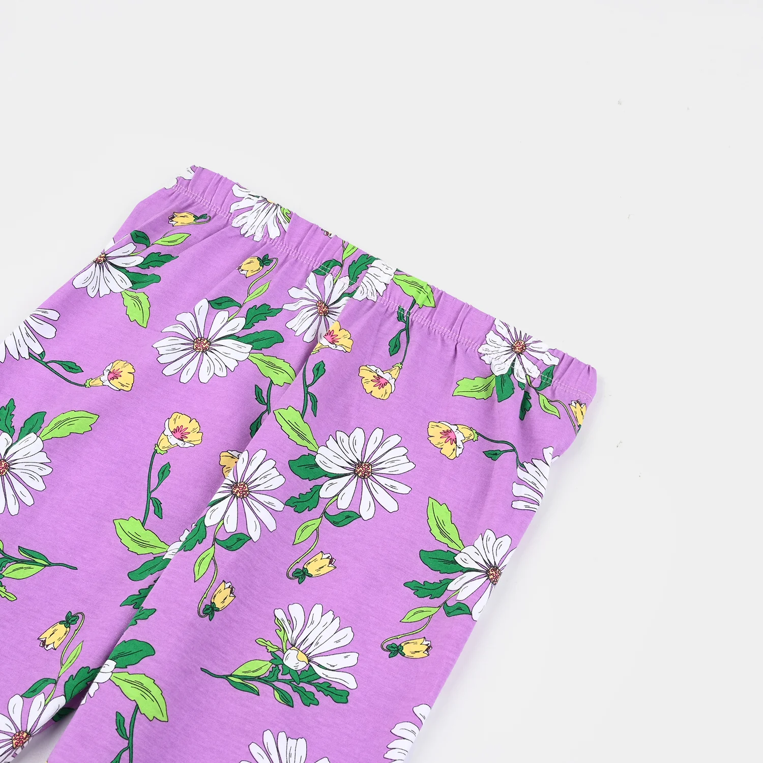 Girls Tights White Flower-Purple - Image 2