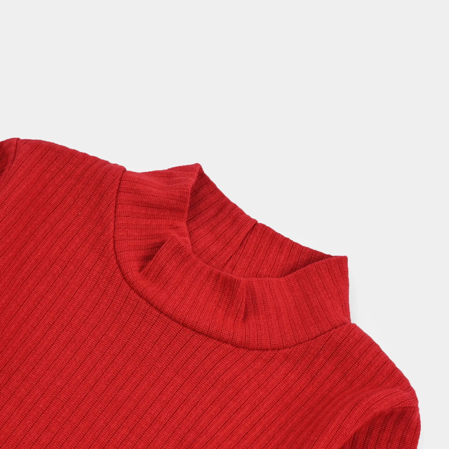 Girls Rib Turtle Neck T-Shirt - C.Red - Image 2