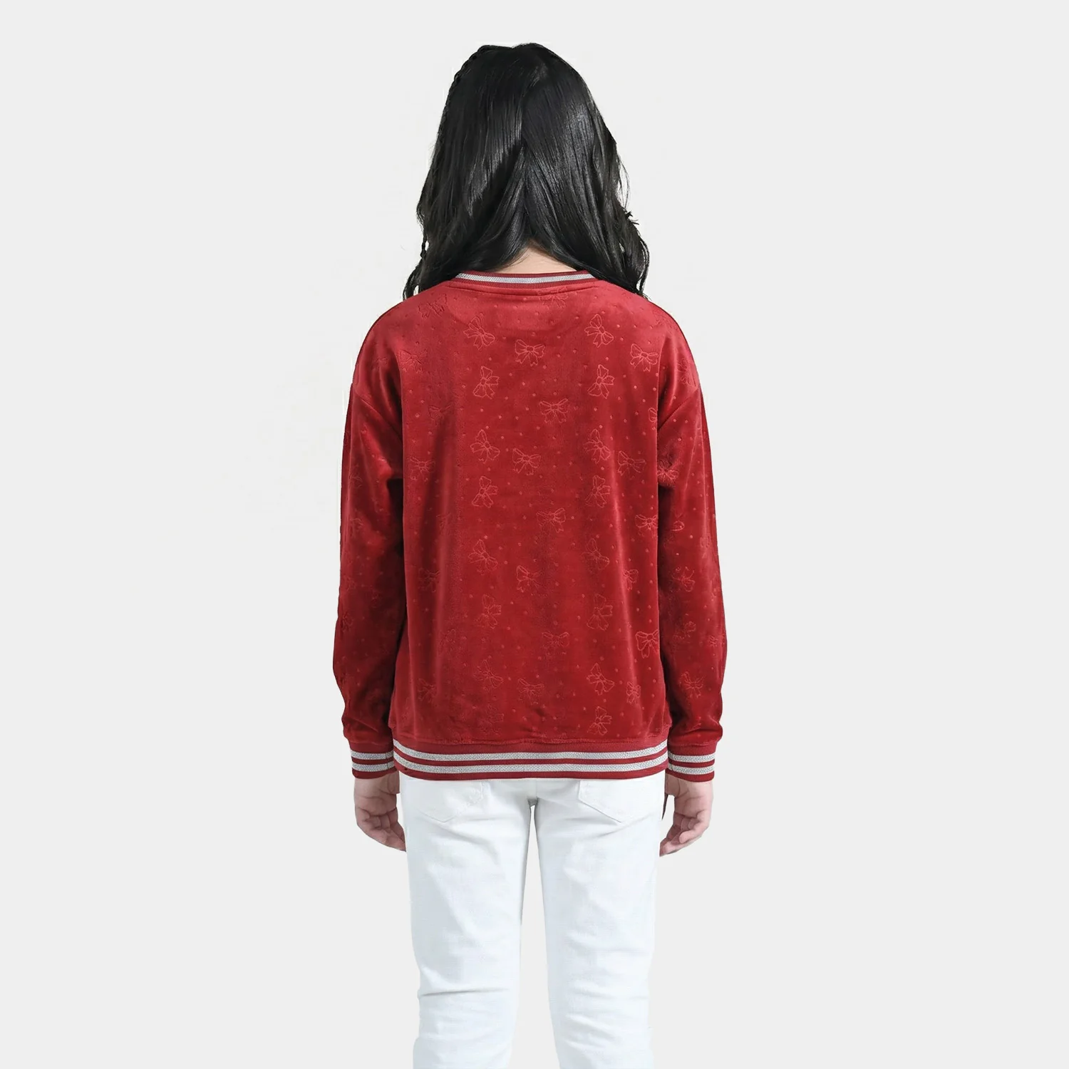 Girls Soft Plush Sweatshirt (Bow) - Red - Image 2