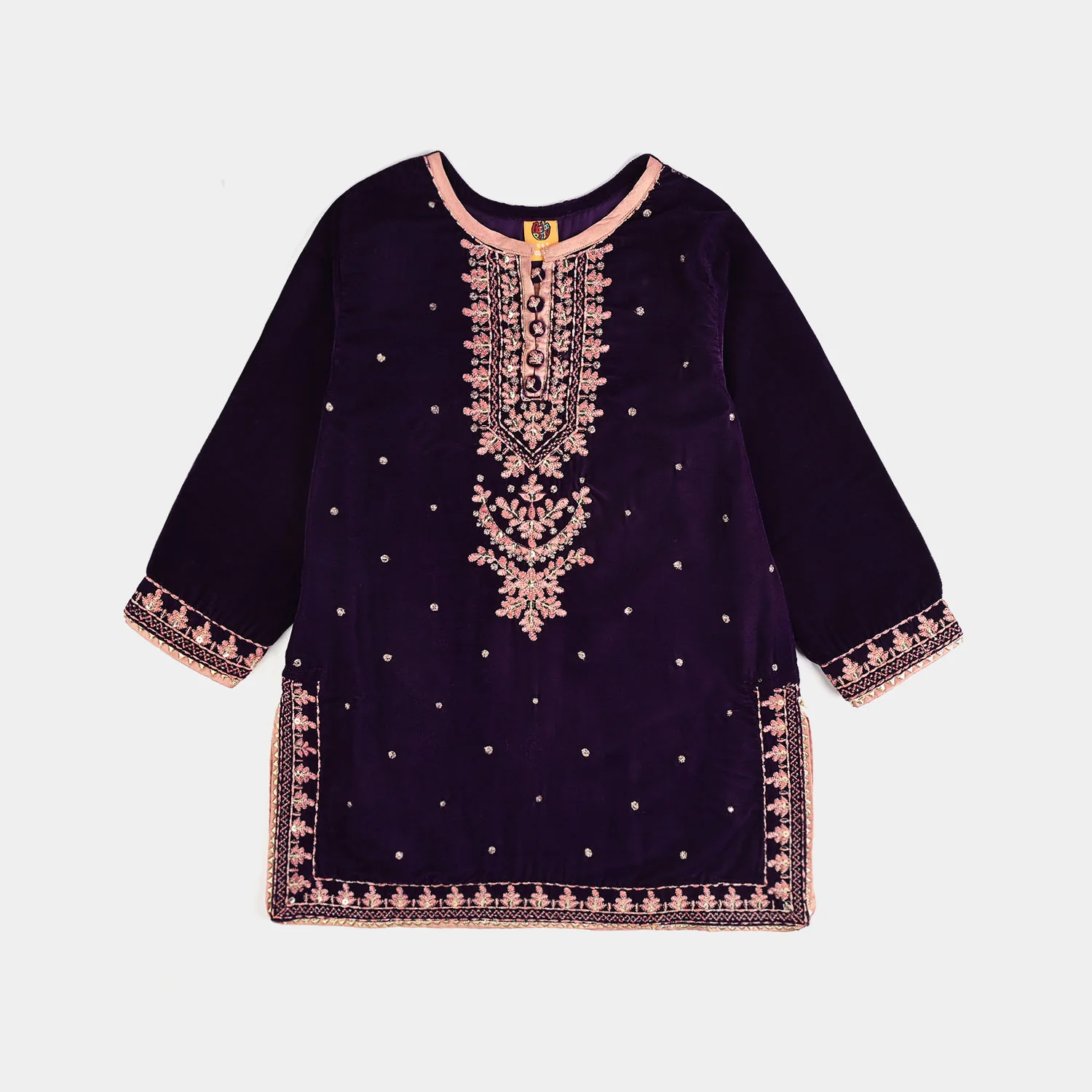 Girls Velvet 3Pcs Rani-Purple - Image 2