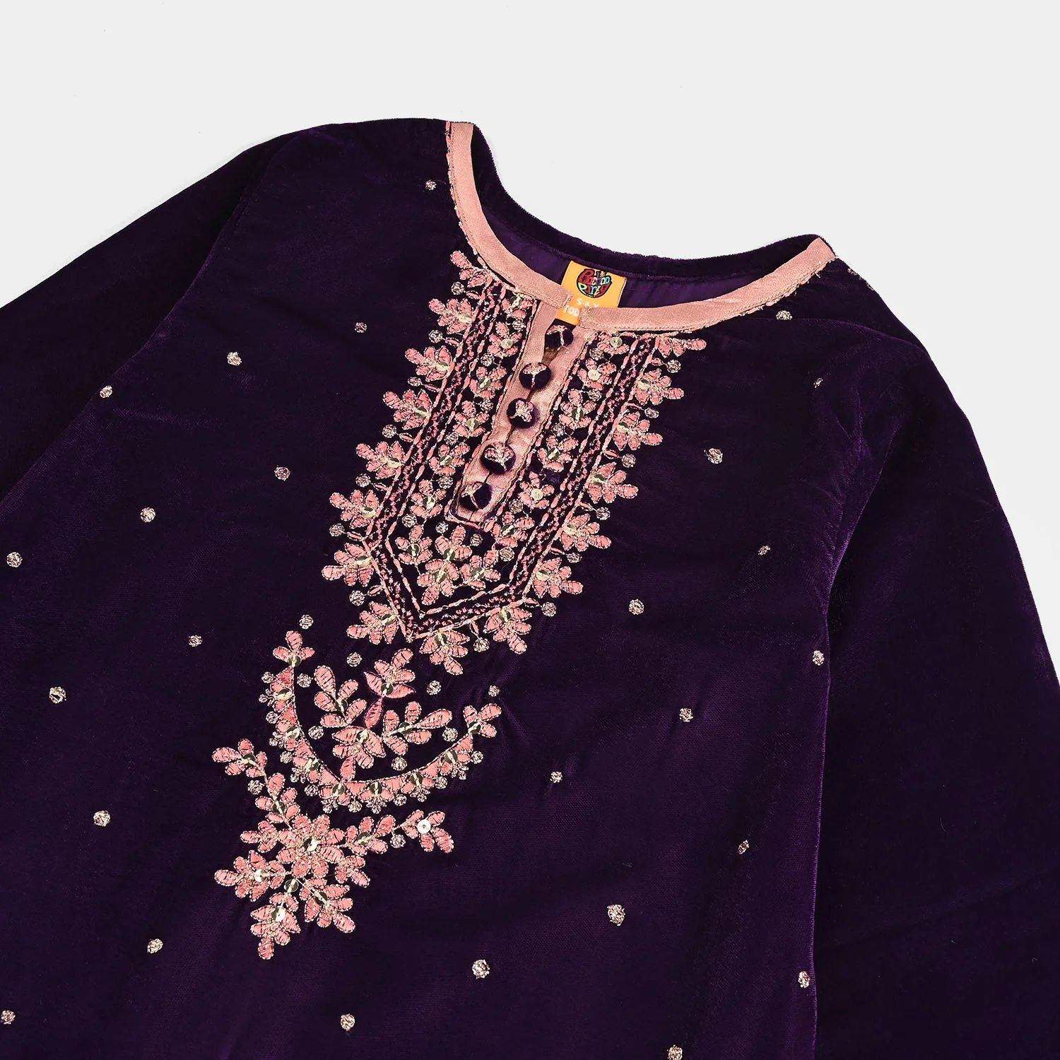 Girls Velvet 3Pcs Rani-Purple - Image 3
