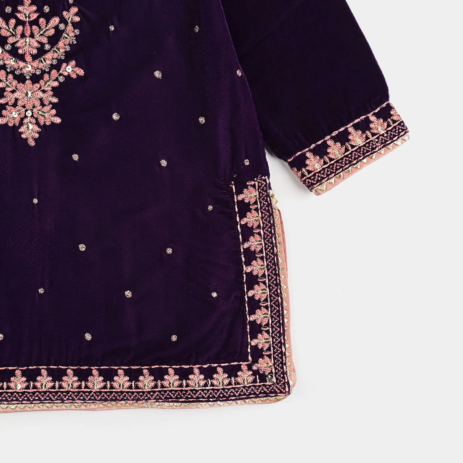 Girls Velvet 3Pcs Rani-Purple - Image 4