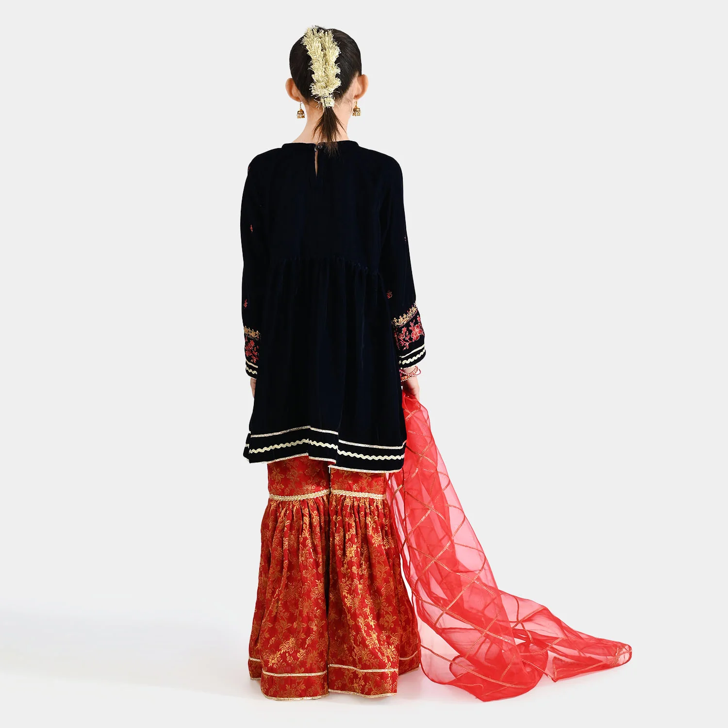 Girls Velvet 3Pcs Noor-Navy Blue - Image 5