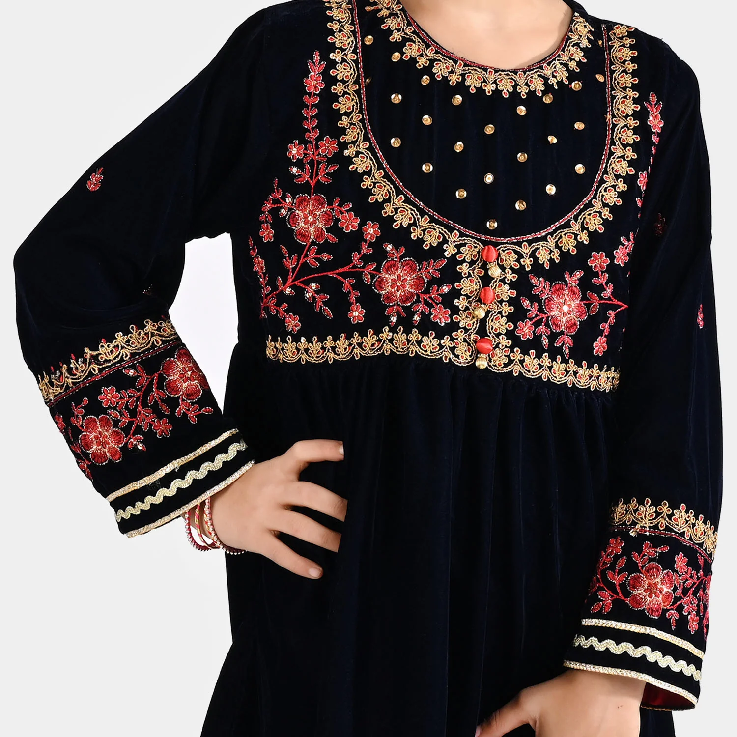 Girls Velvet 3Pcs Noor-Navy Blue - Image 6