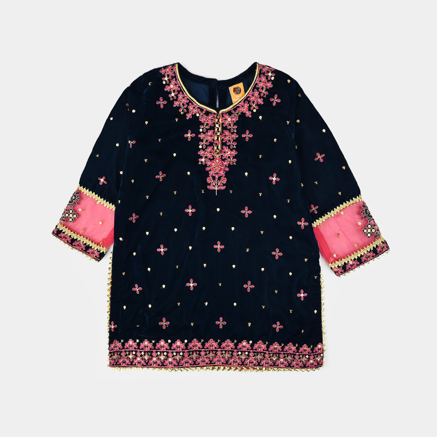 Girls Velvet Fancy 3Pcs Dhanak-Teal blue - Image 2