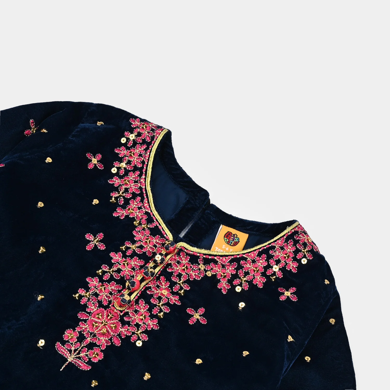Girls Velvet Fancy 3Pcs Dhanak-Teal blue - Image 5