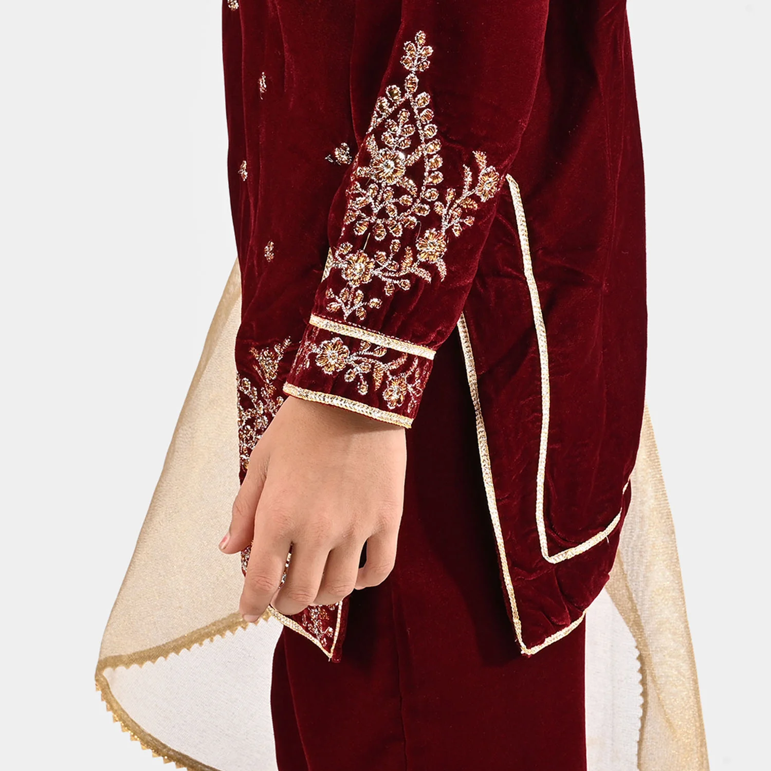 Girls Velvet Fancy 3Pcs - Maroon - Image 5