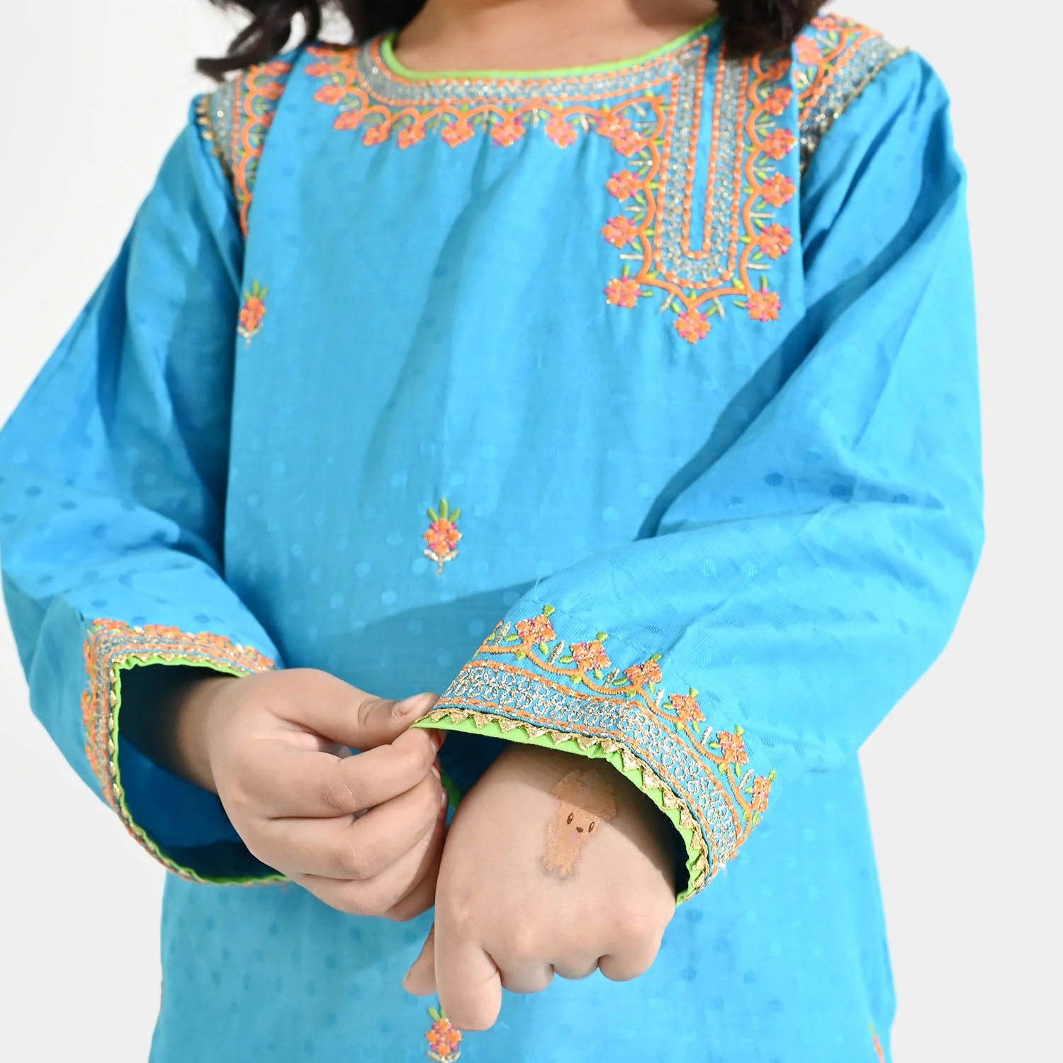 Girls Viscose 3-Pc Set (Falak) - Teal Blue/Green - Image 2