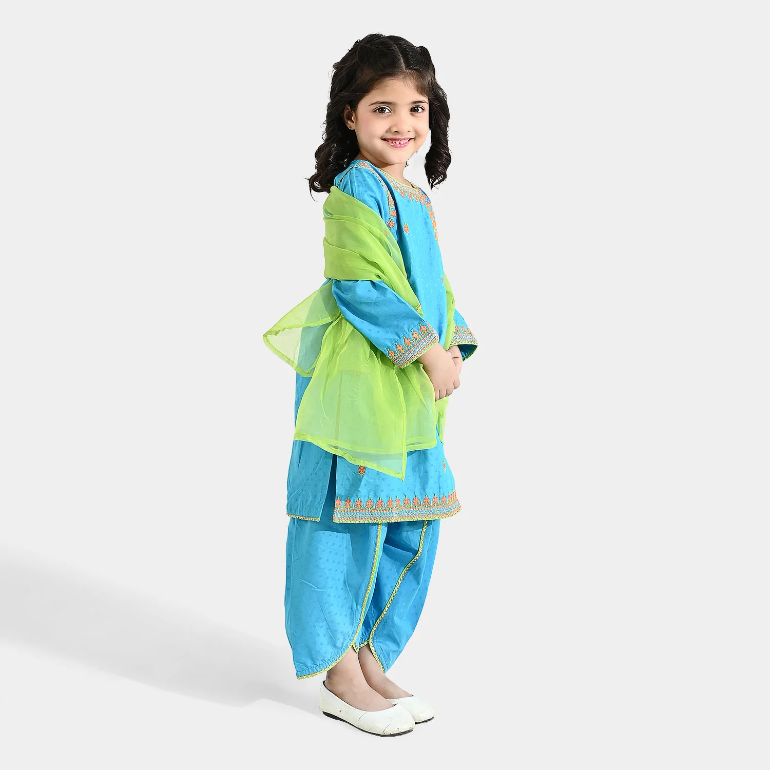 Girls Viscose 3-Pc Set (Falak) - Teal Blue/Green - Image 3