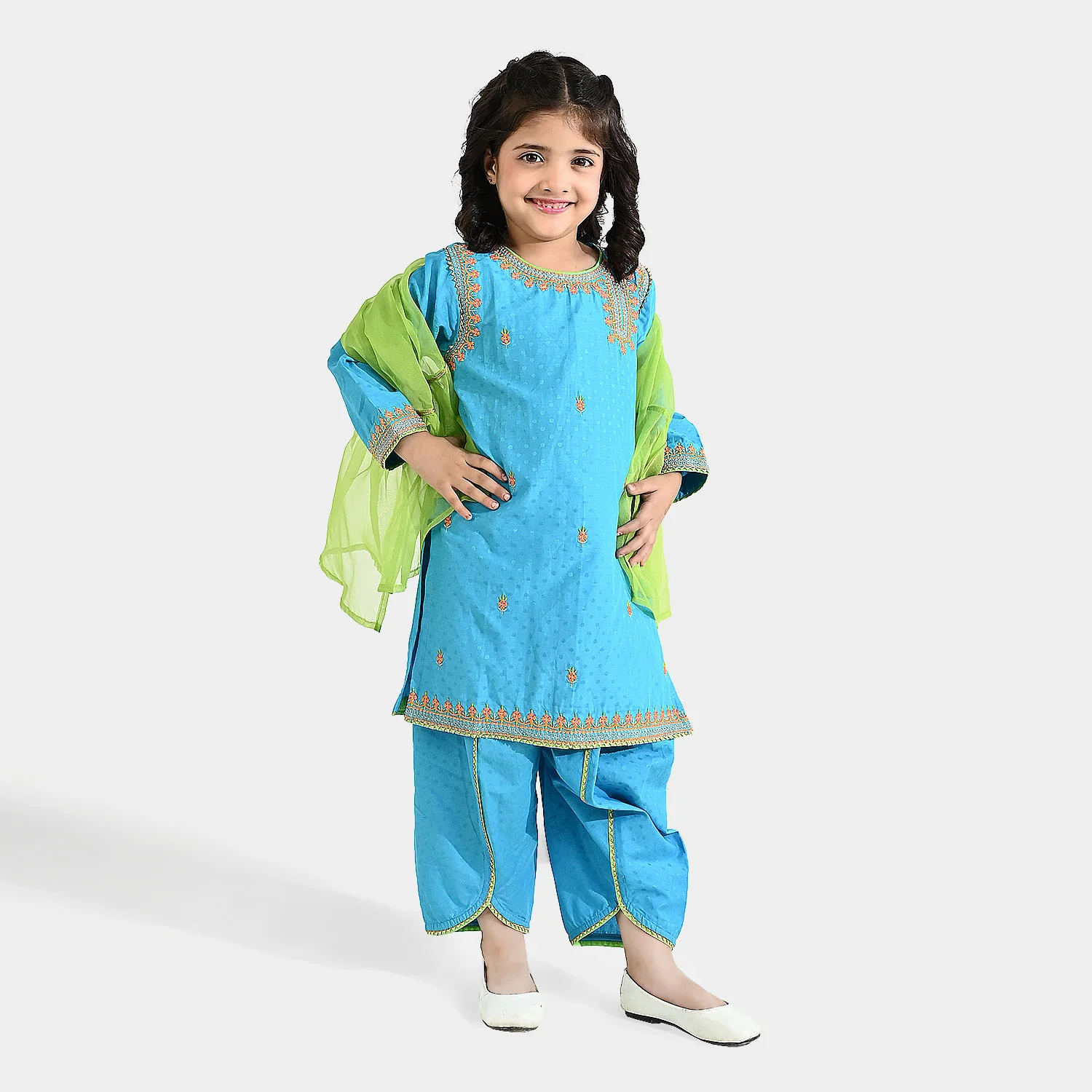 Girls Viscose 3-Pc Set (Falak) - Teal Blue/Green - Image 4