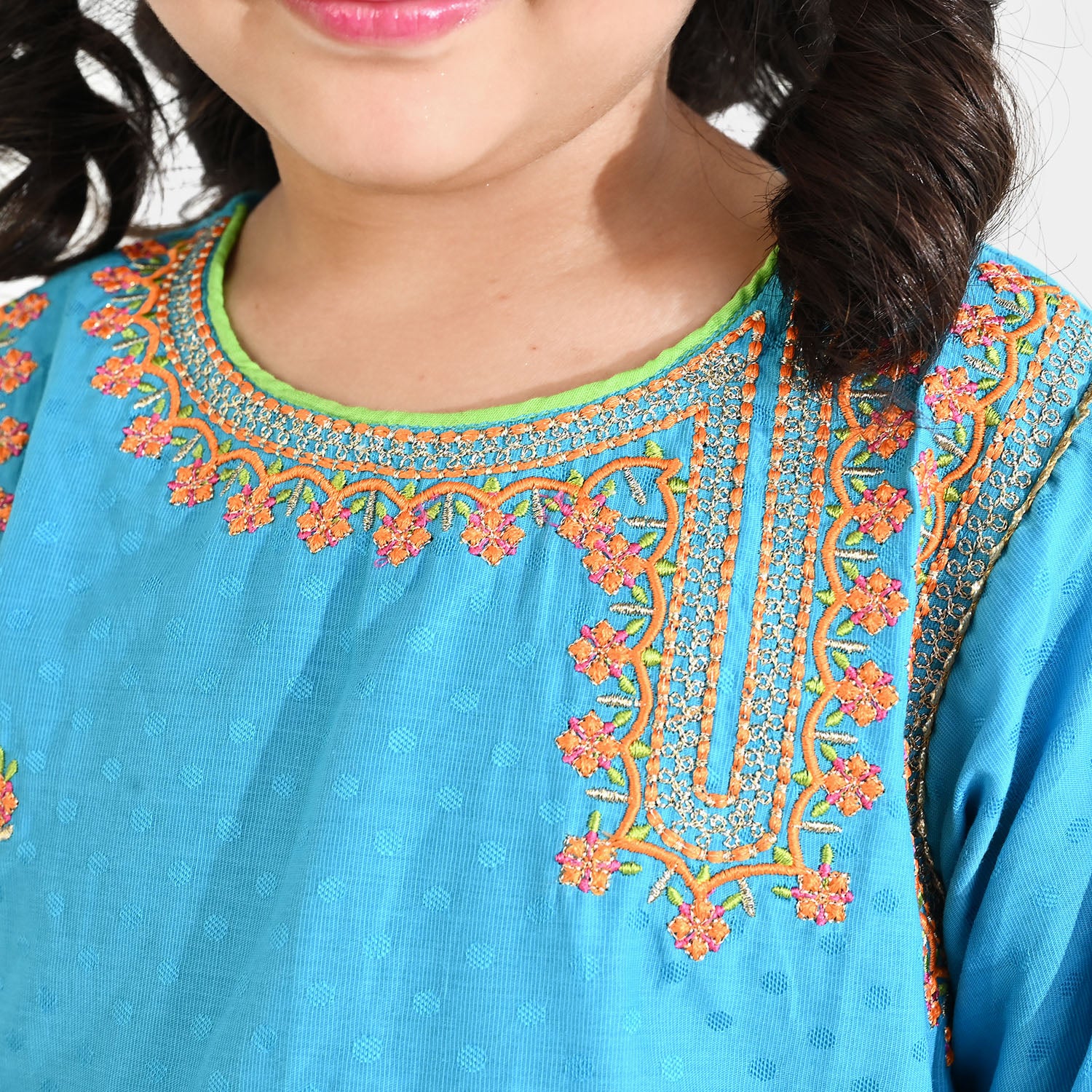 Girls Viscose 3-Pc Set (Falak) - Teal Blue/Green - Image 5