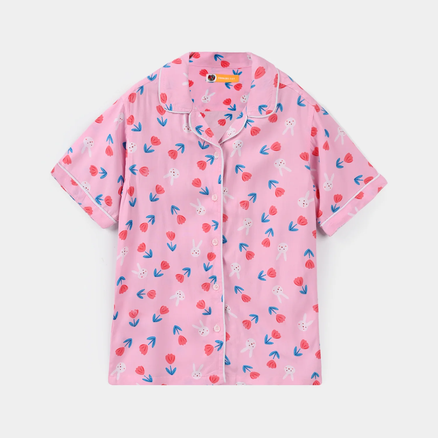 Girls Viscose Nightwear (Rabbit & Flower) - Pink - Image 2