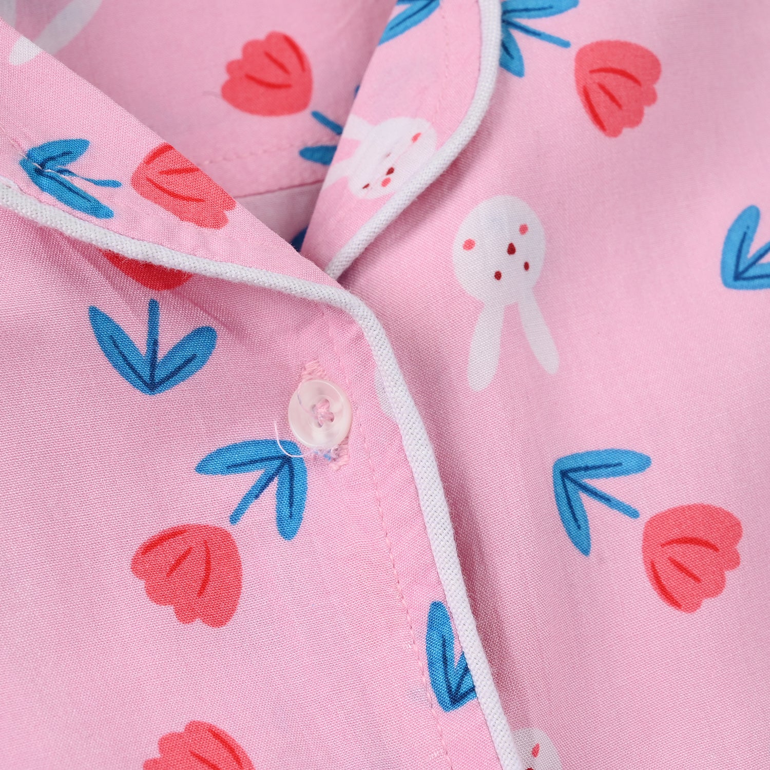 Girls Viscose Nightwear (Rabbit & Flower) - Pink - Image 3