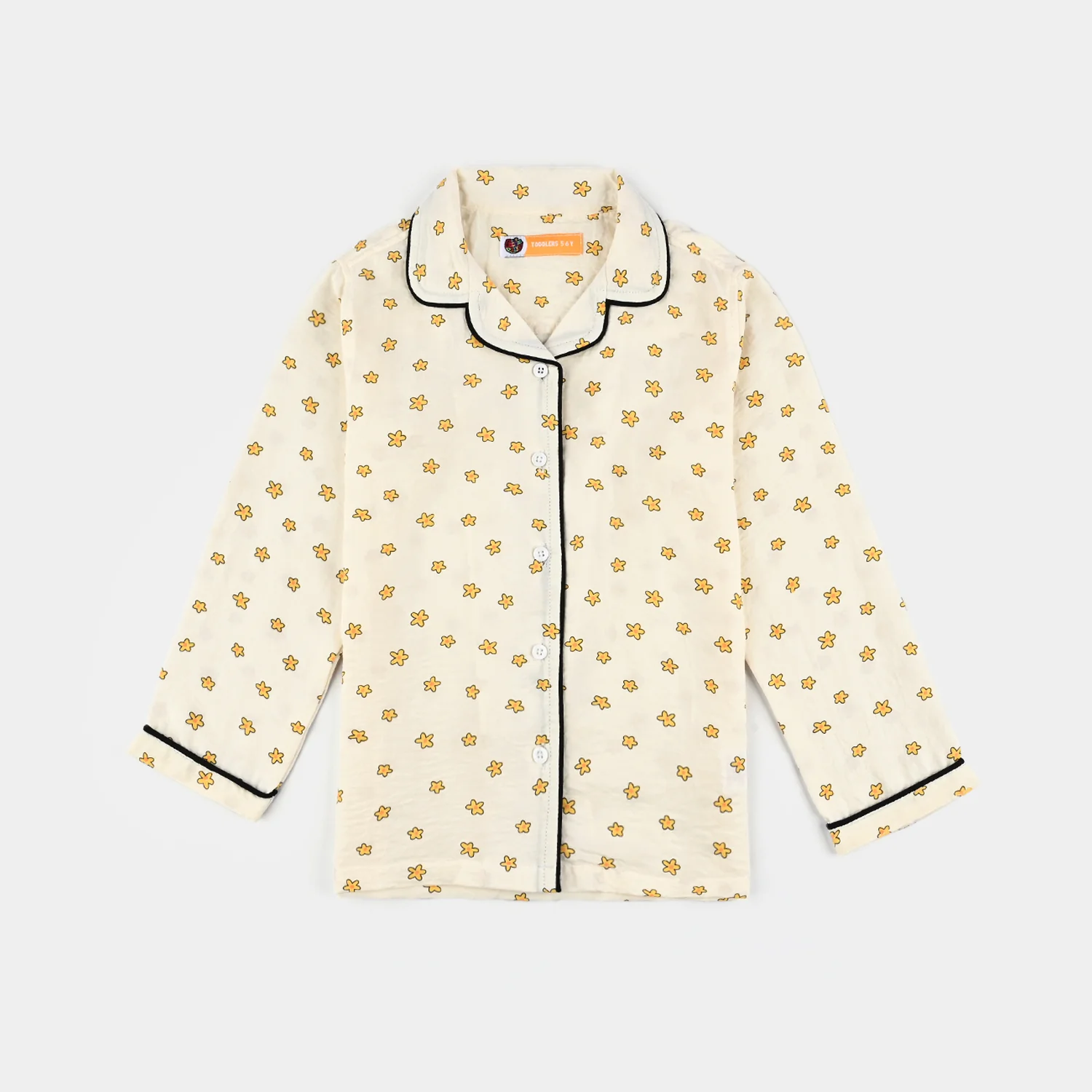 Girls Viscose Woven Night Suit-Stars - Off.White - Image 2